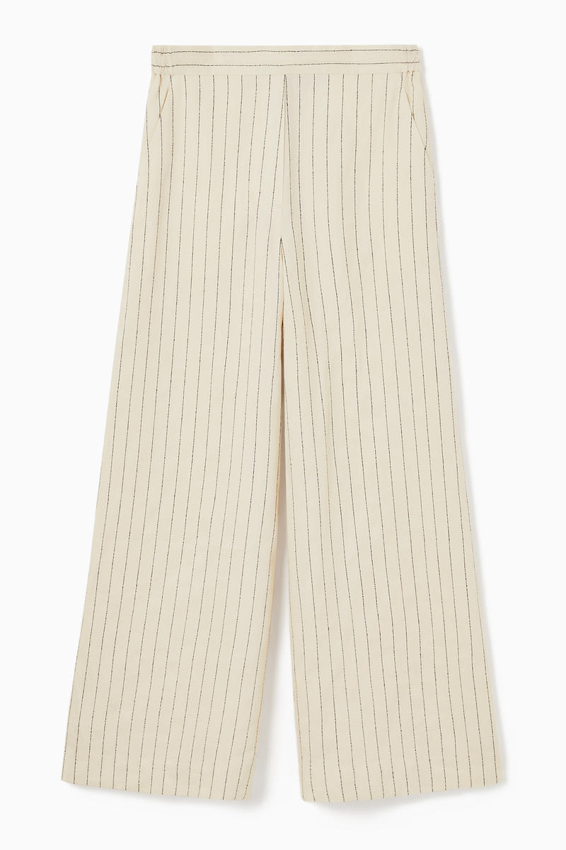 Pinstriped Wide-Leg Trousers in Beige