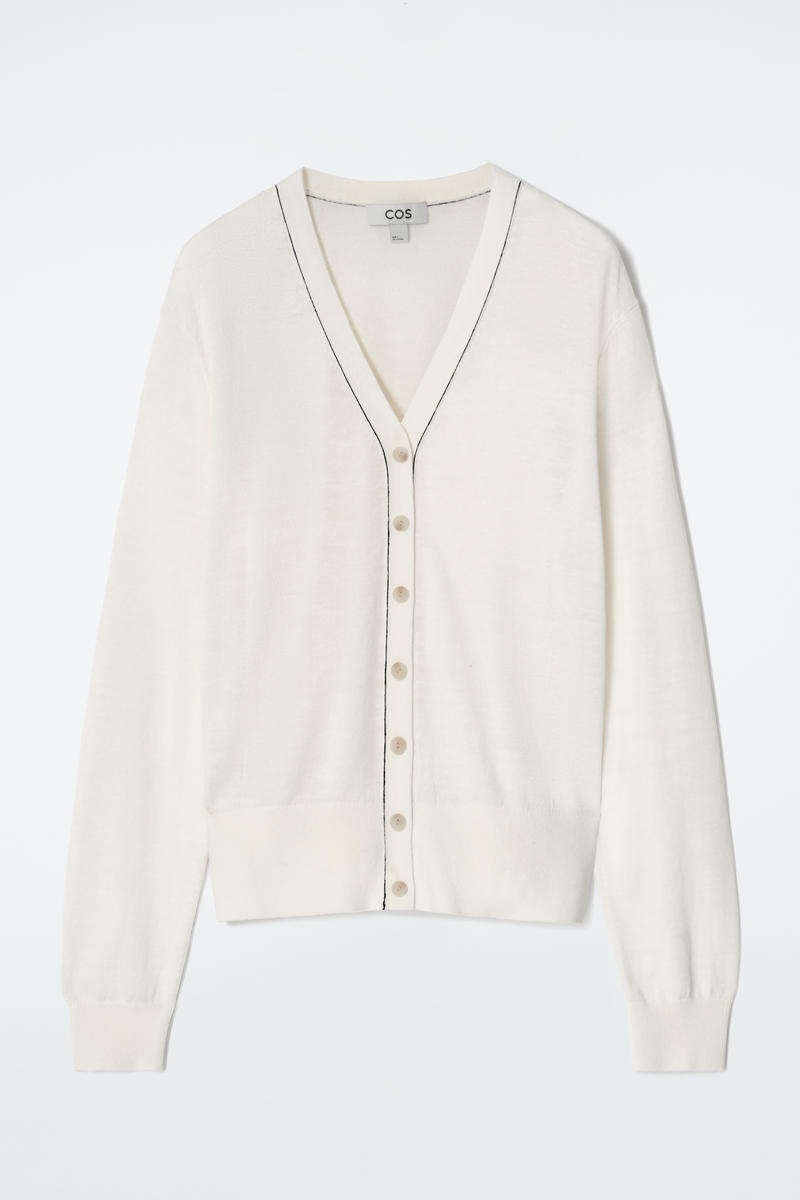 Merino Wool-Linen Blend V-Neck Cardigan