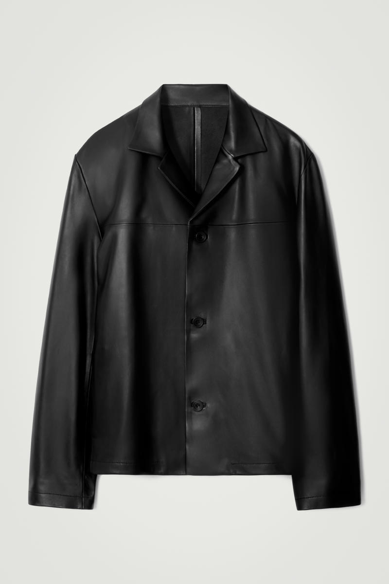 Camp-Collar Leather Jacket