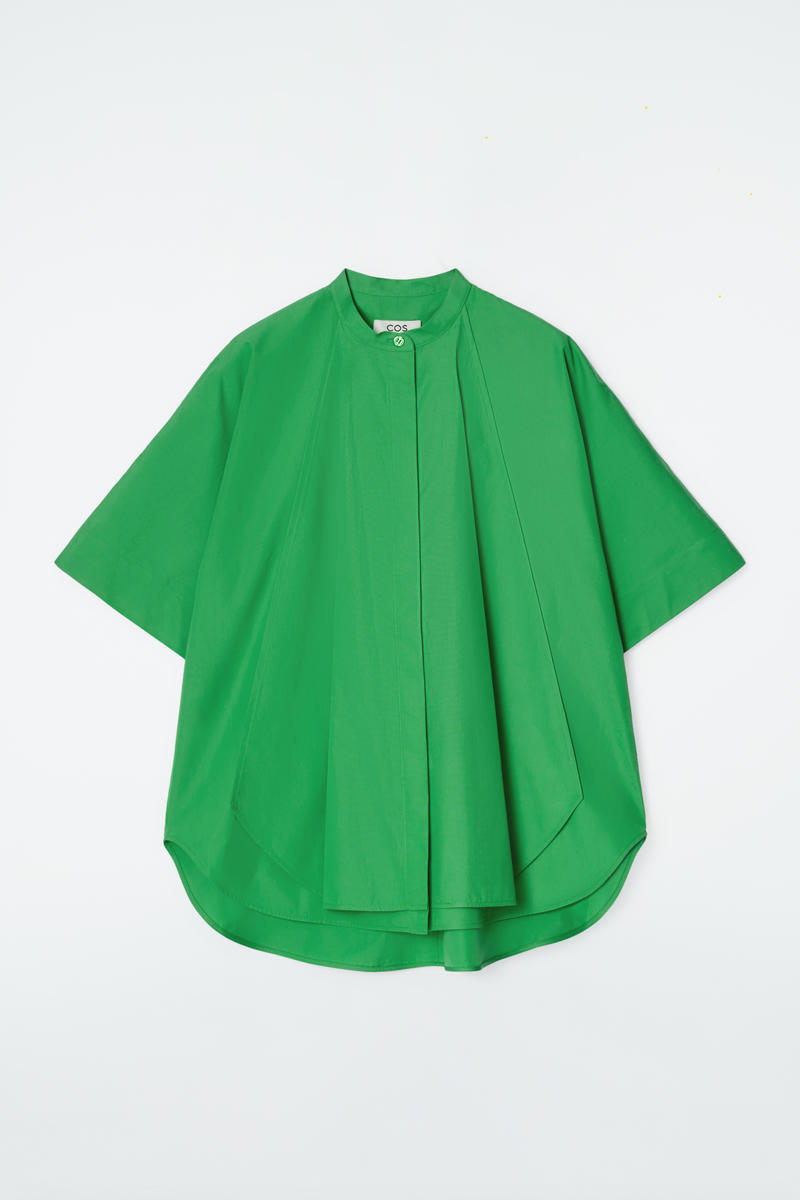 Cos Oversized Curved-hem Cotton Shirt In Vert