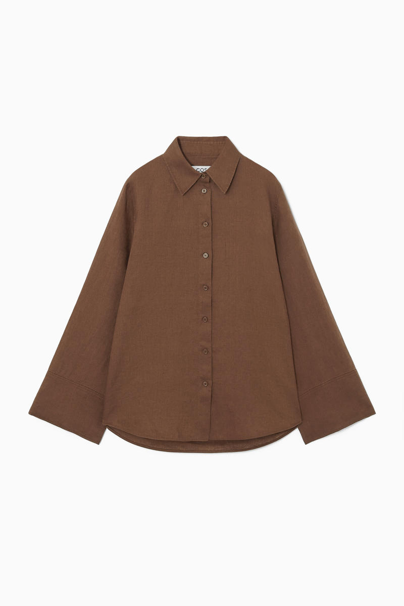 Wide-Sleeved Linen Shirt in Brown