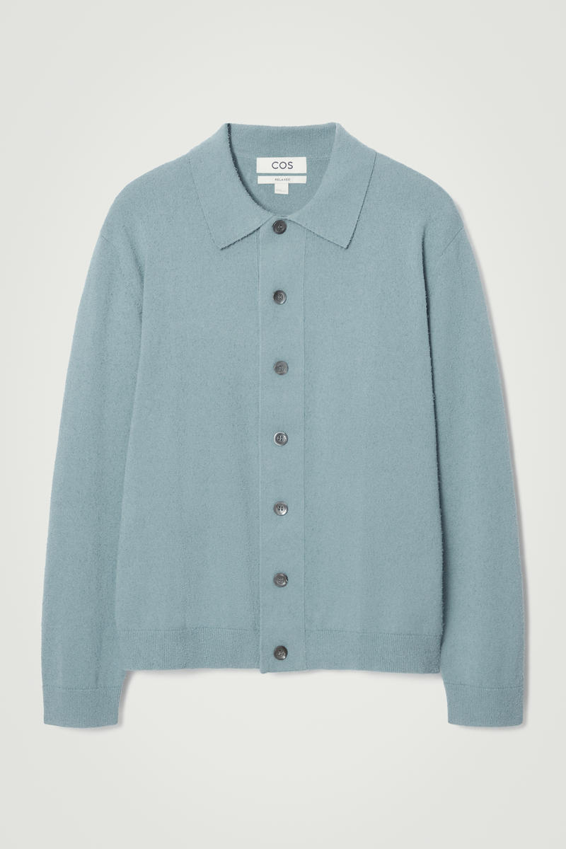 Relaxed Textured-Knit Cotton Overshirt in Blue