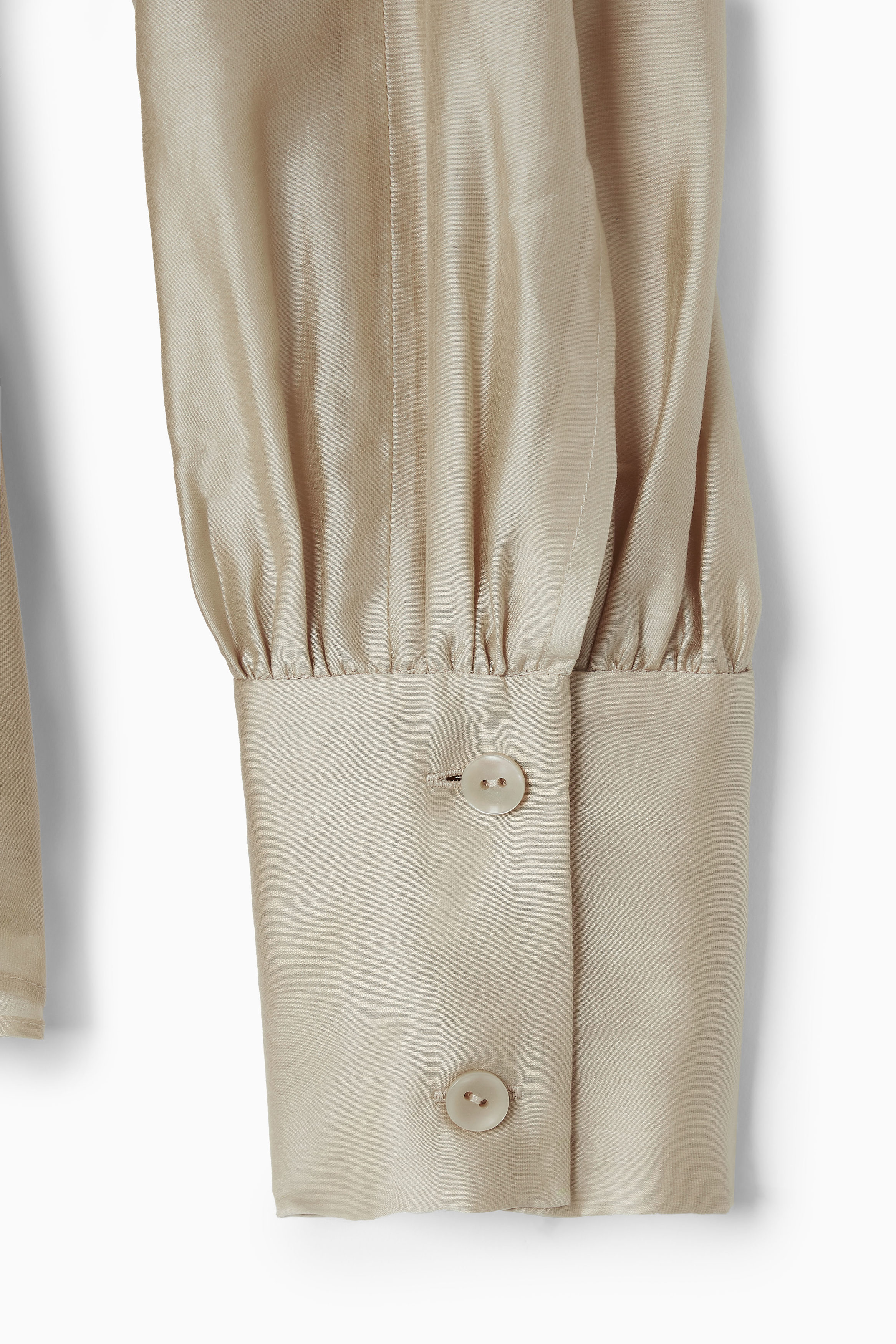PLEATED LONG-SLEEVED BLOUSE - BEIGE