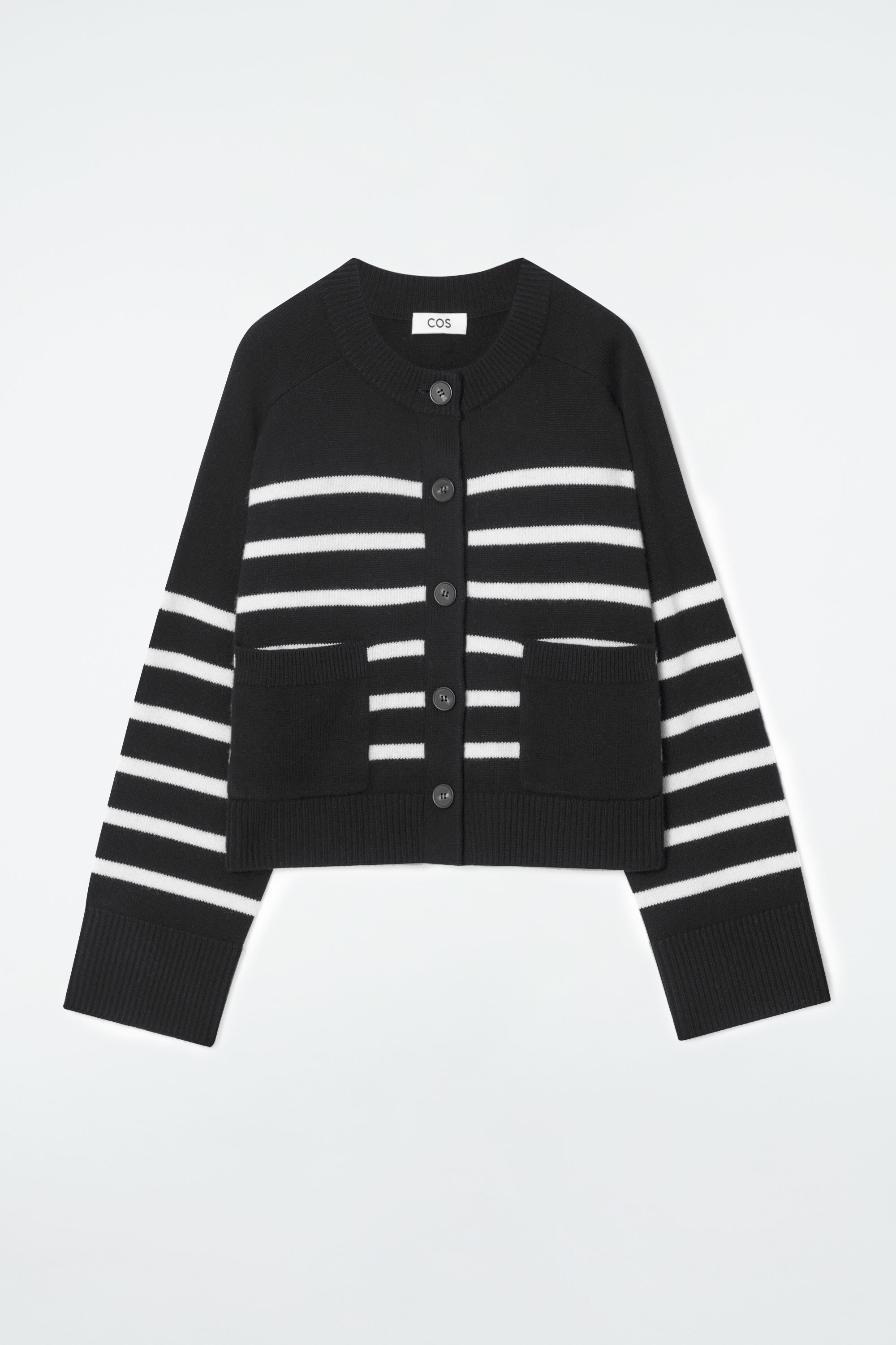 WOOL CREW-NECK CARDIGAN - BLACK