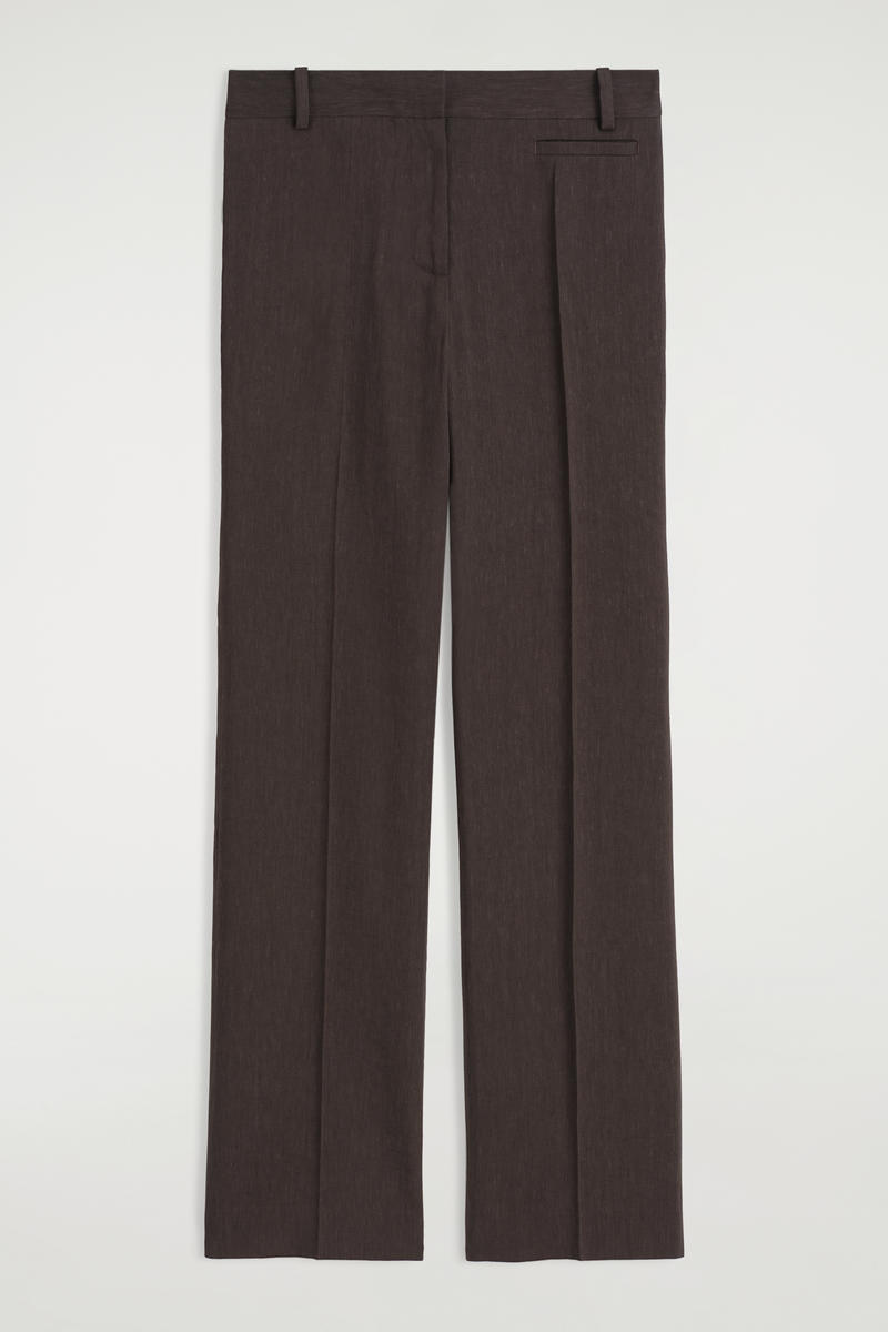 Tailored Linen Straight-Leg Trousers in Brown