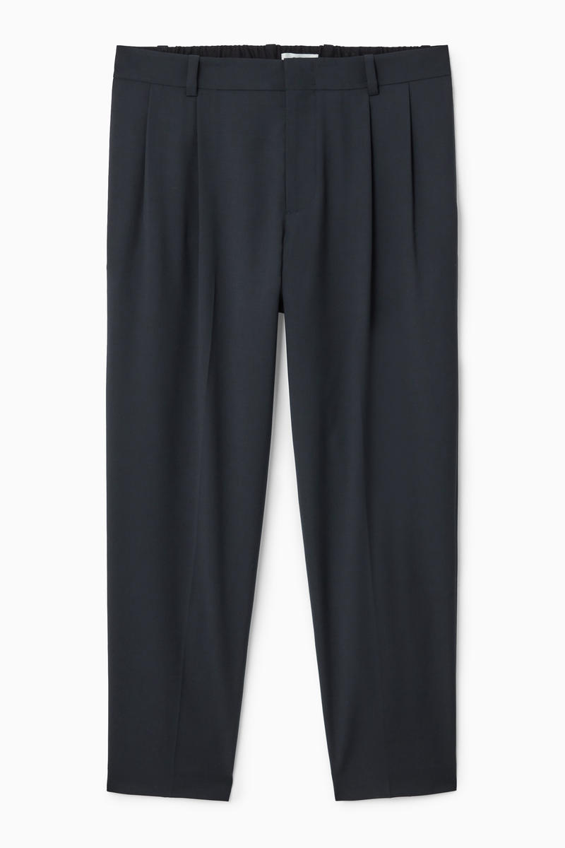 Pleated Technical Wool Trousers in Blue