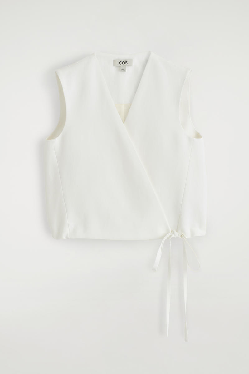 Tie-Detail Linen-Blend Wrap Waistcoat