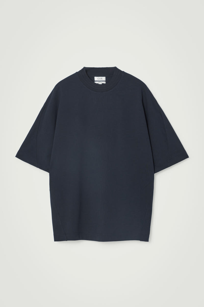 Oversized Heavyweight Mock-Neck T-Shirt in Blue