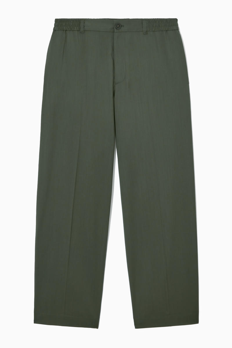 Straight-Leg Relaxed Wool Trousers in Green