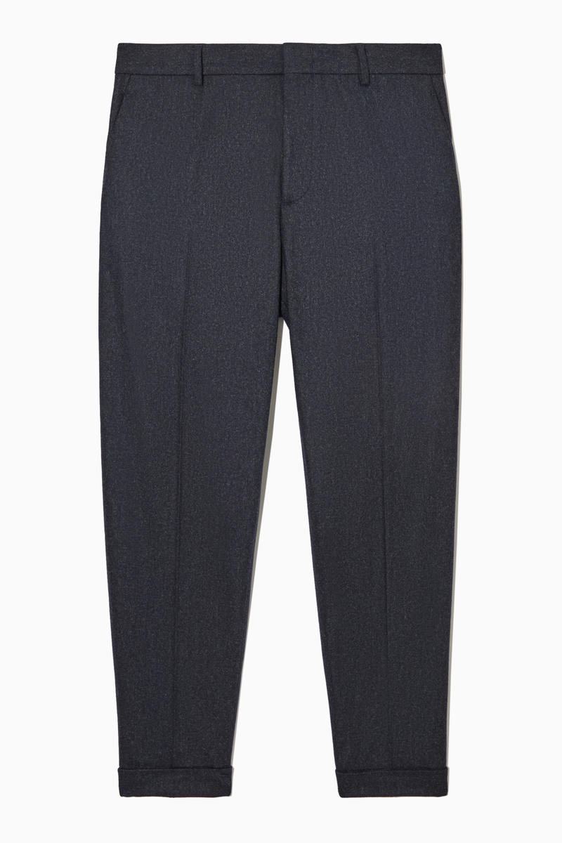 Turn-Up Tapered Wool Trousers in Blue