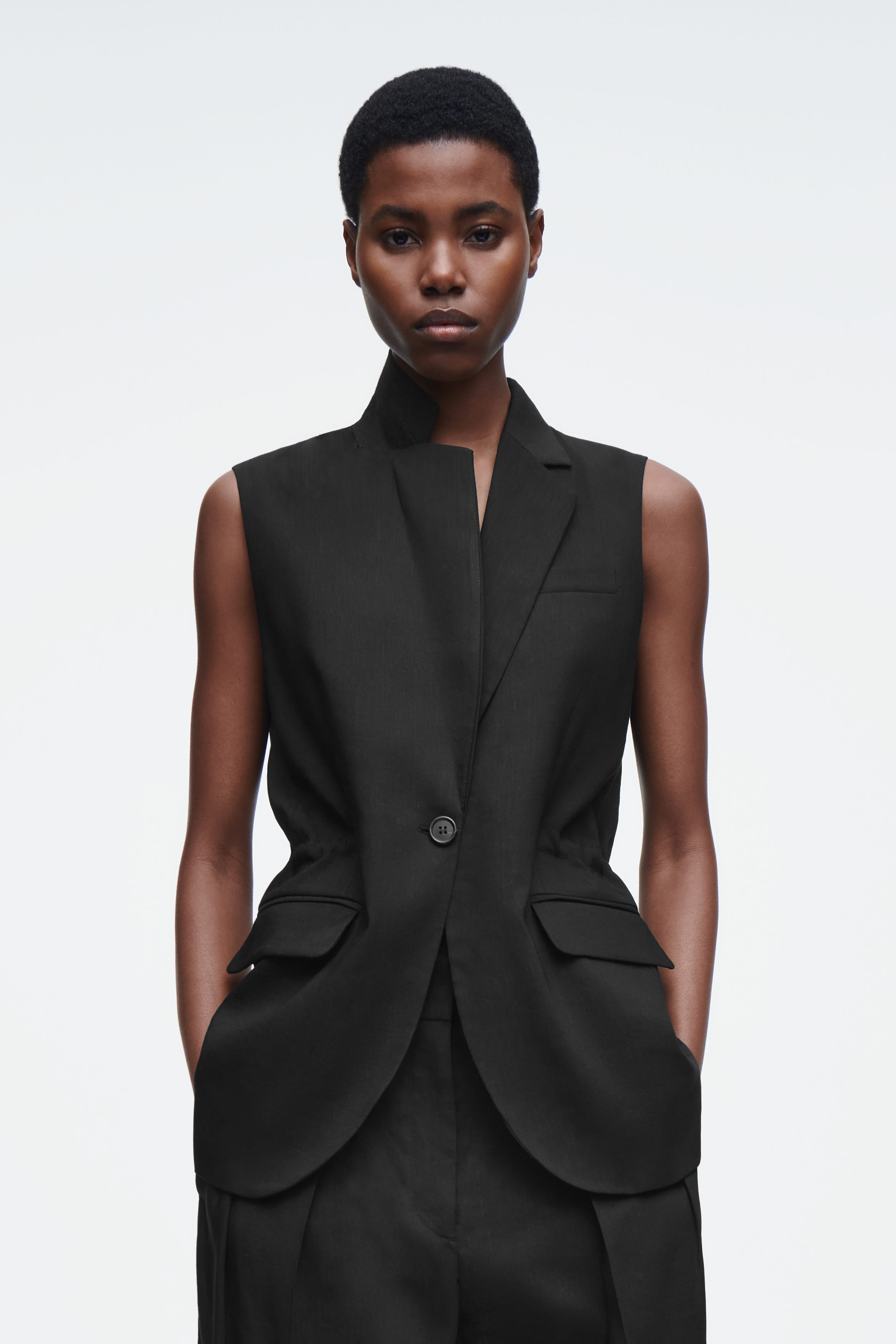 Cristaseya Double Breasted Trench with Leather Patch Black