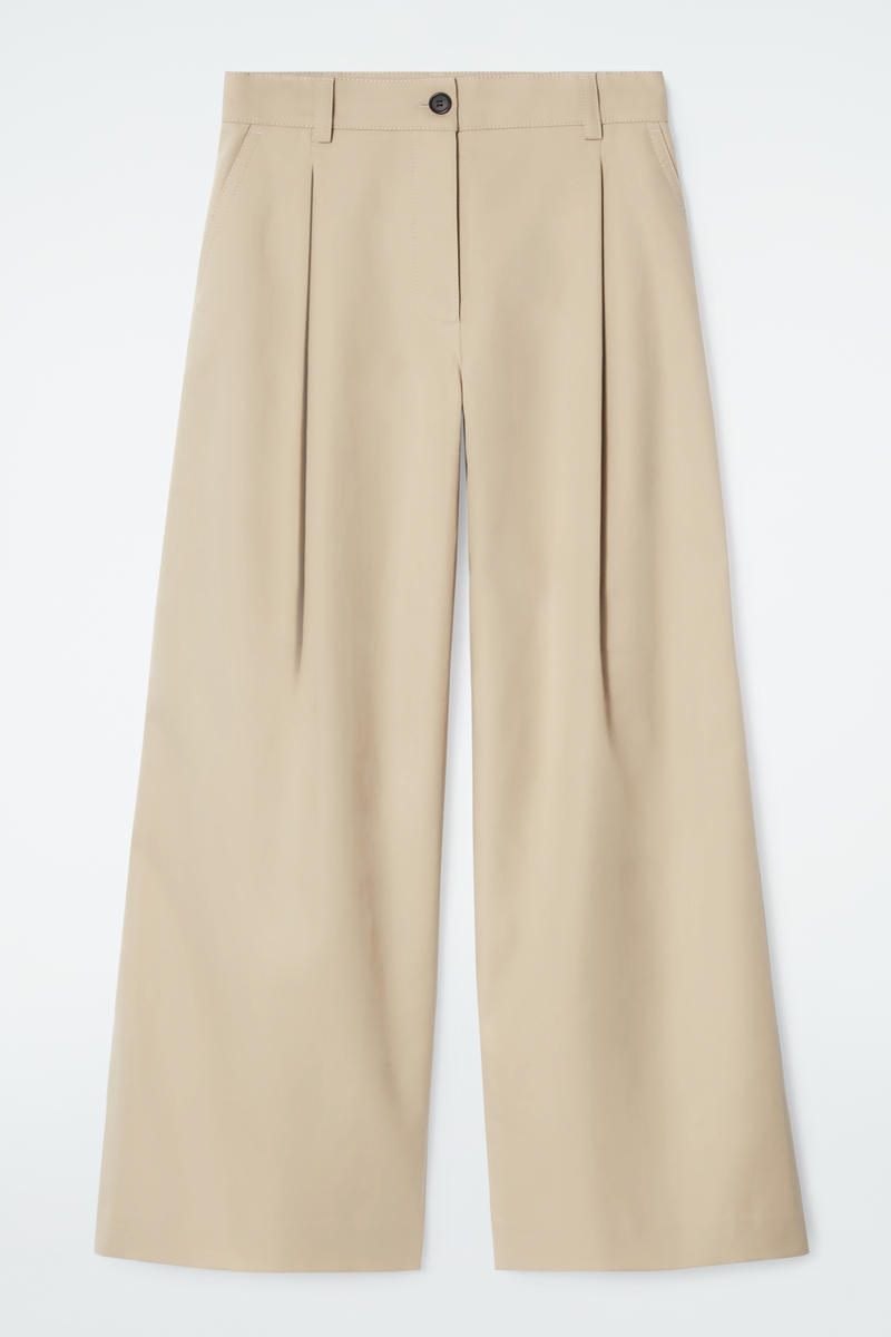 Wide-Leg Cotton Trousers in Beige