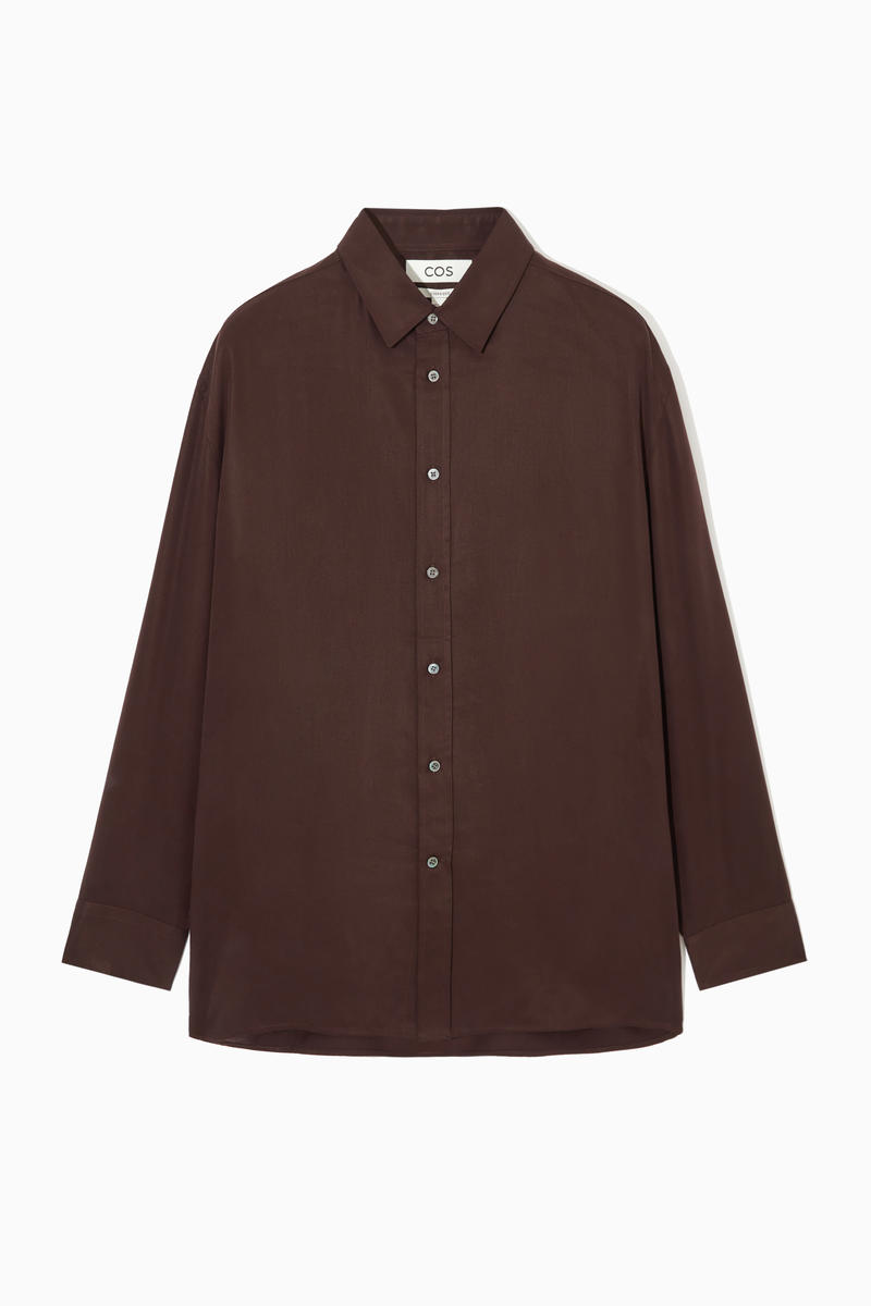 Oversized Lightweight Twill Shirt in Brown