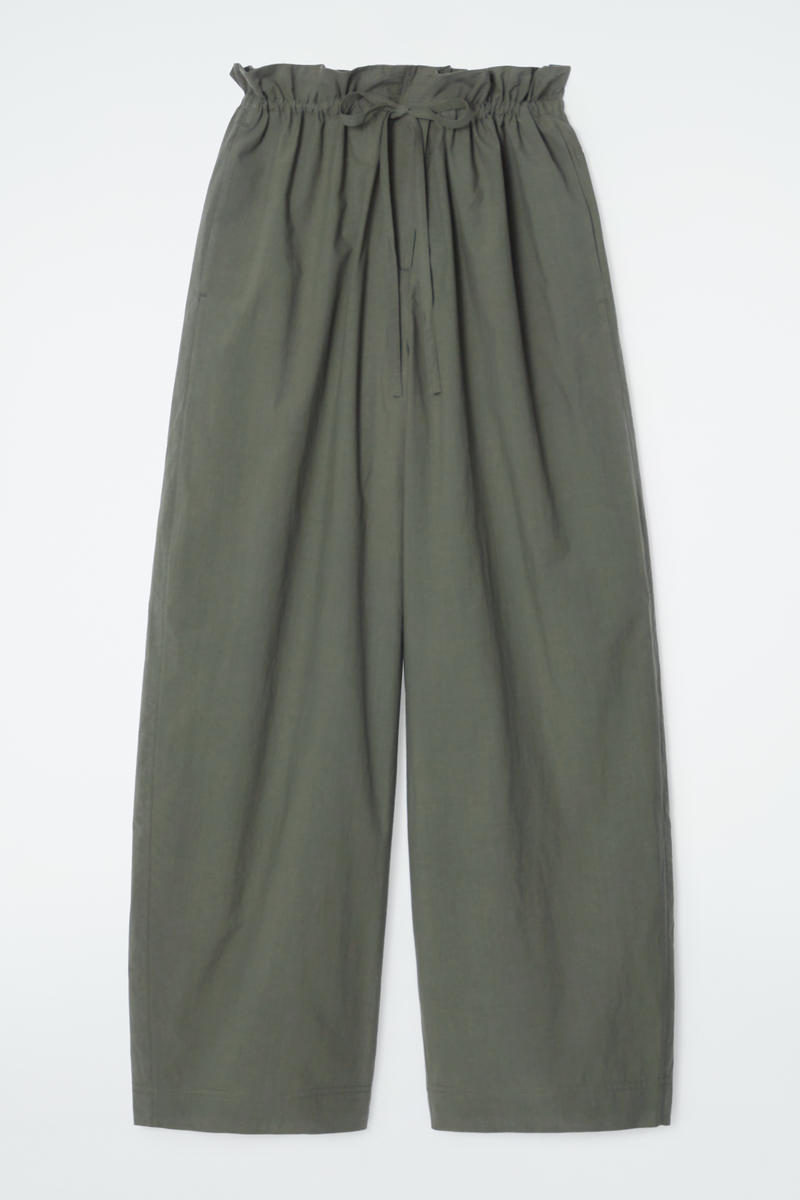 Paperbag Barrel-Leg Trousers in Green