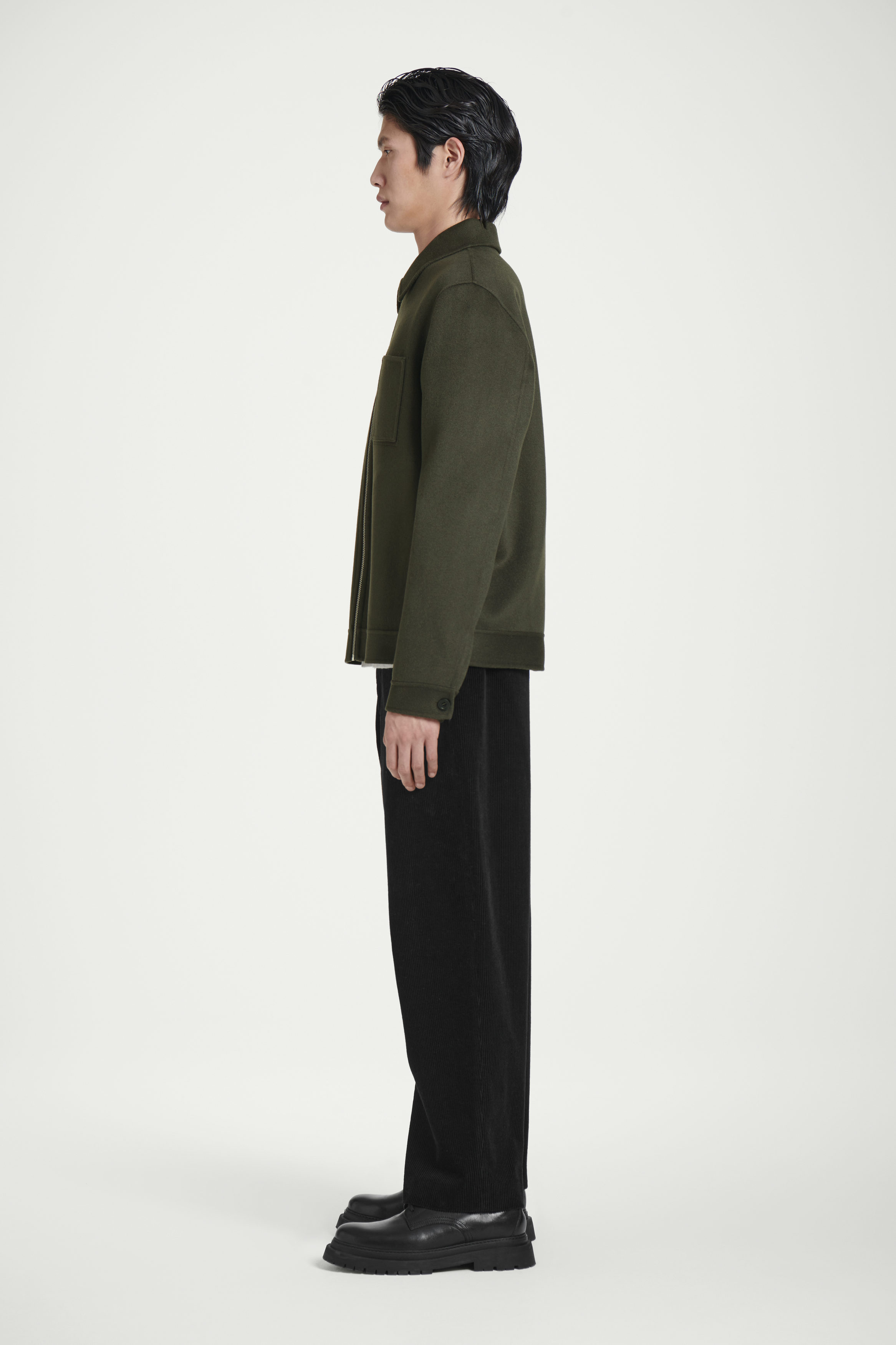 DOUBLE-FACED WOOL HARRINGTON JACKET - KHAKI