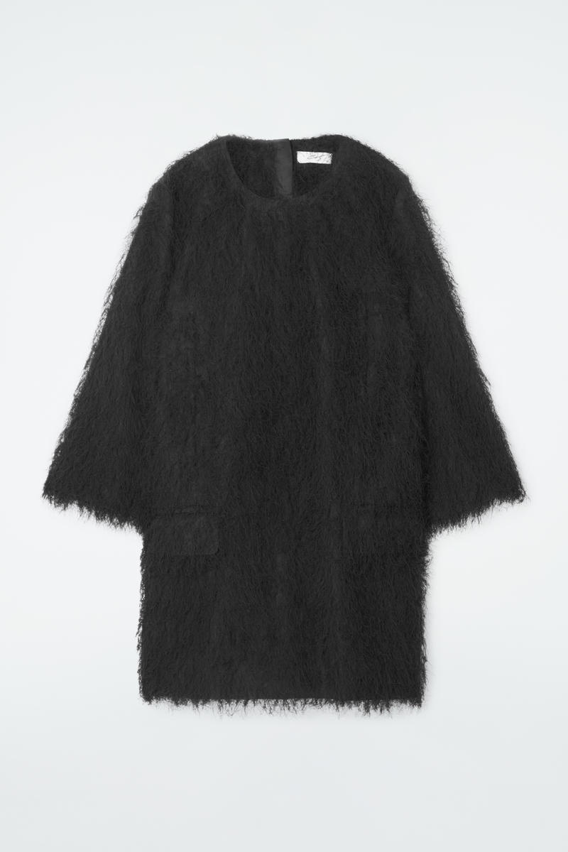 Cos The Feathered Mini Shift Dress In Black
