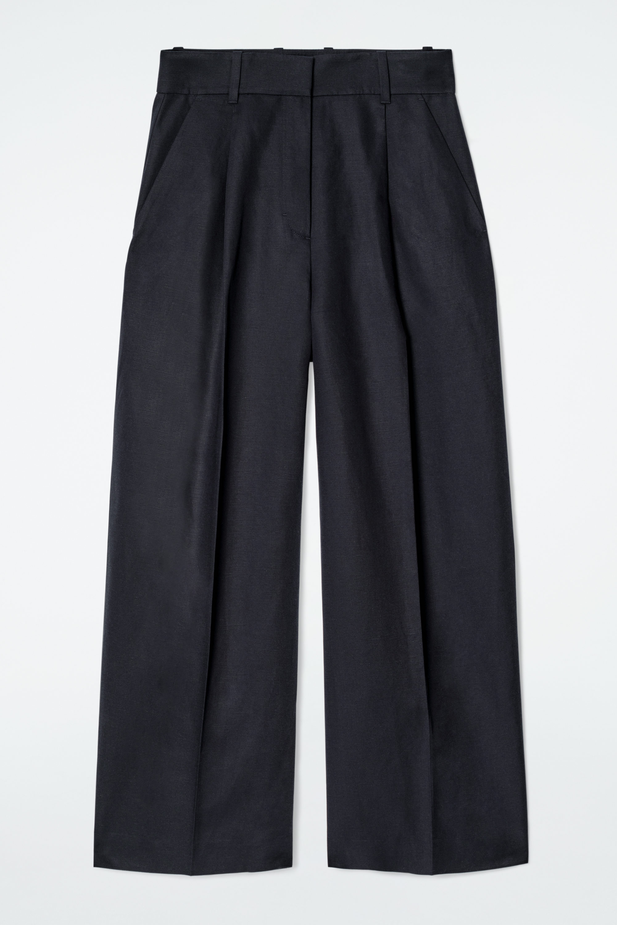 RELAXED LINEN-BLEND WIDE-LEG PANTS - NAVY | COS US
