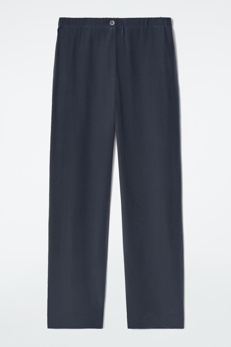Relaxed Silk Trousers in Navy