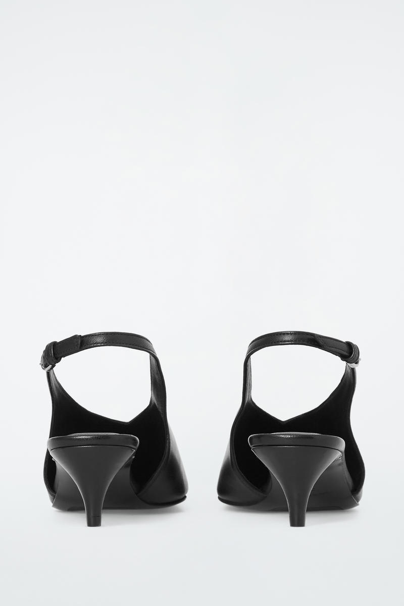 Pointed Leather Slingback Kitten Heels
