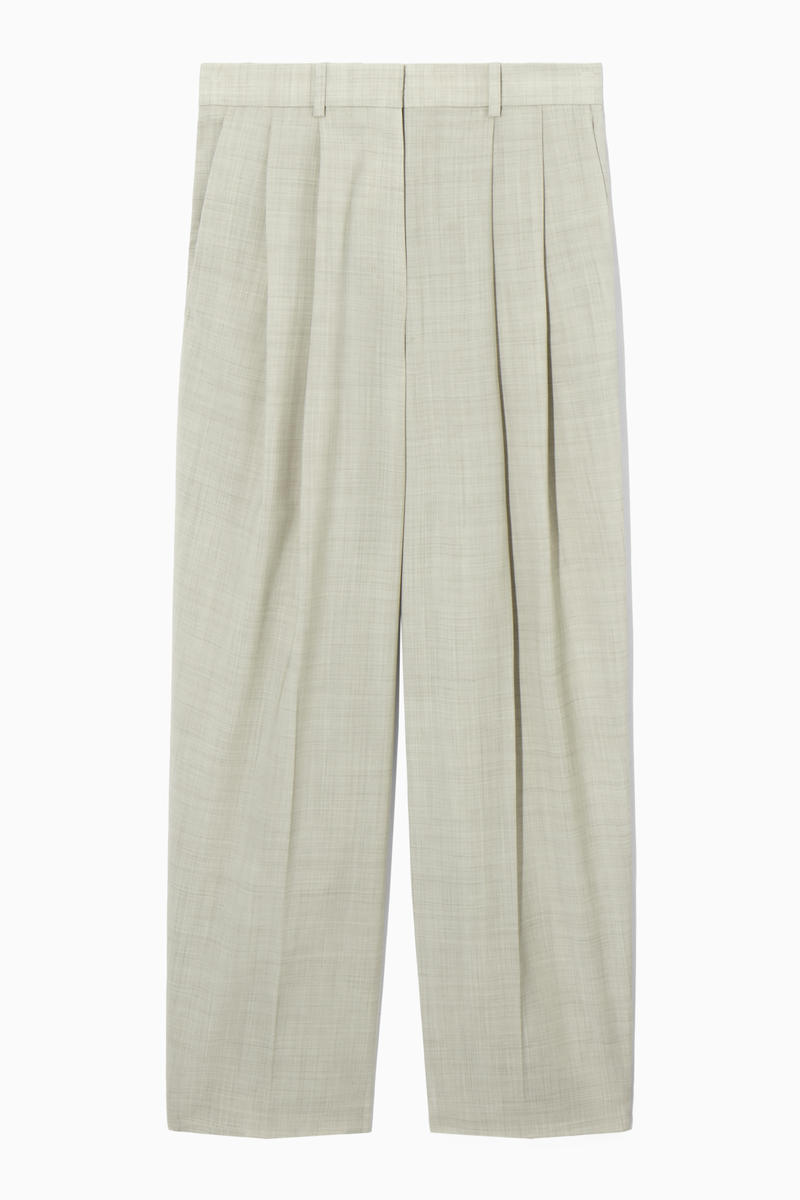 Wide-Leg Tailored Wool Trousers in Beige