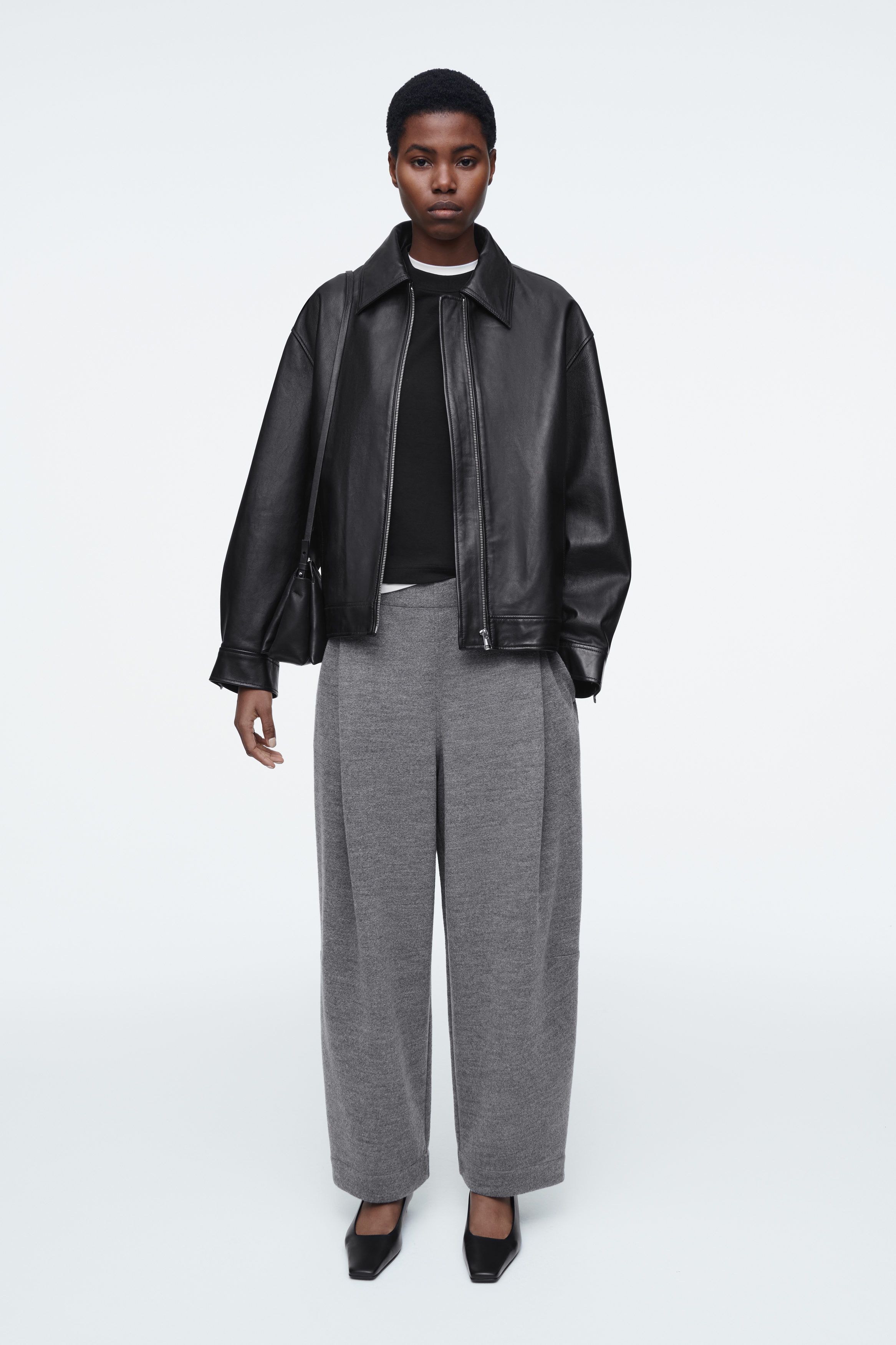 BOILED-WOOL BARREL-LEG TROUSERS - GREY MÉLANGE