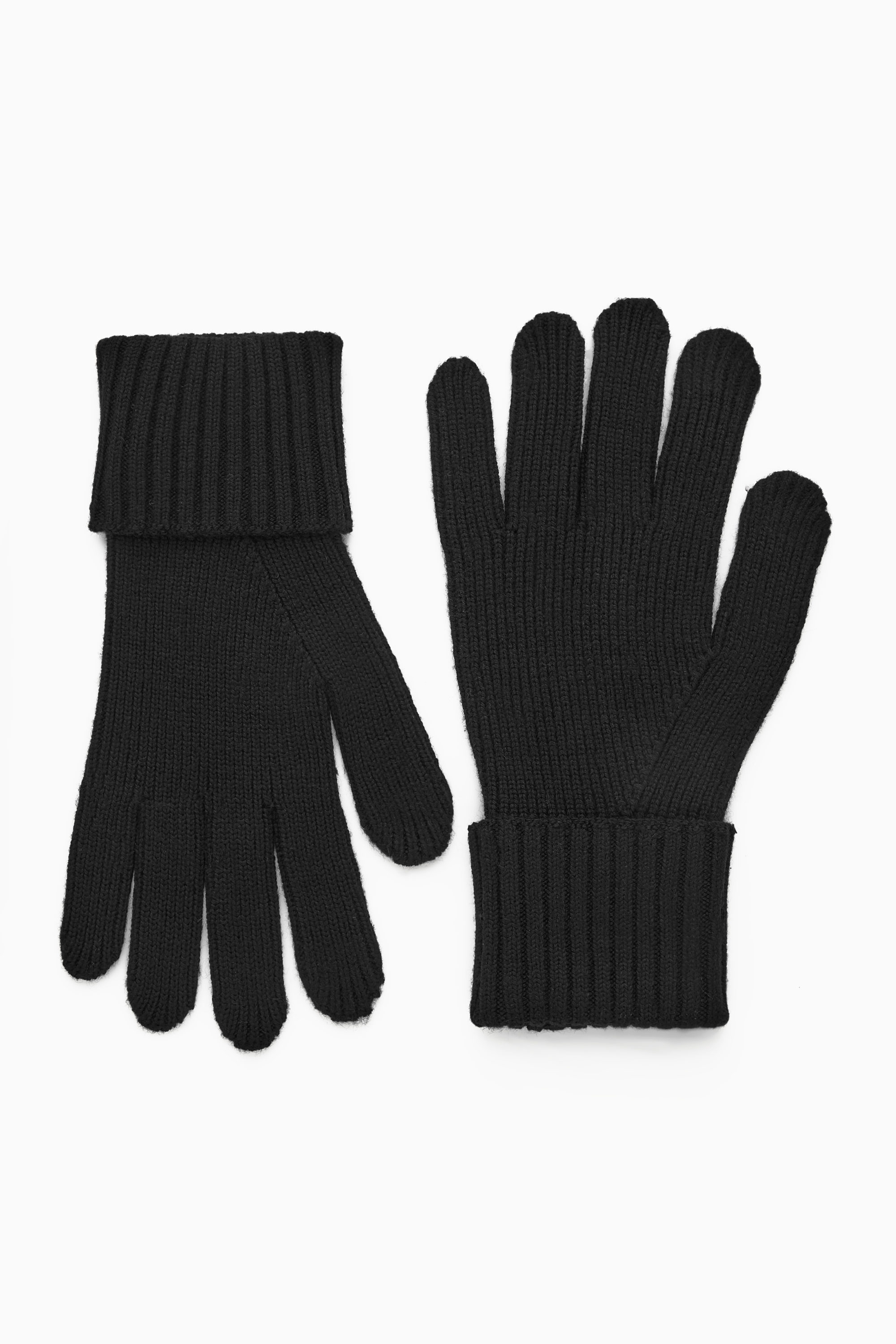 RIBBED WOOL GLOVES - BLACK | COS