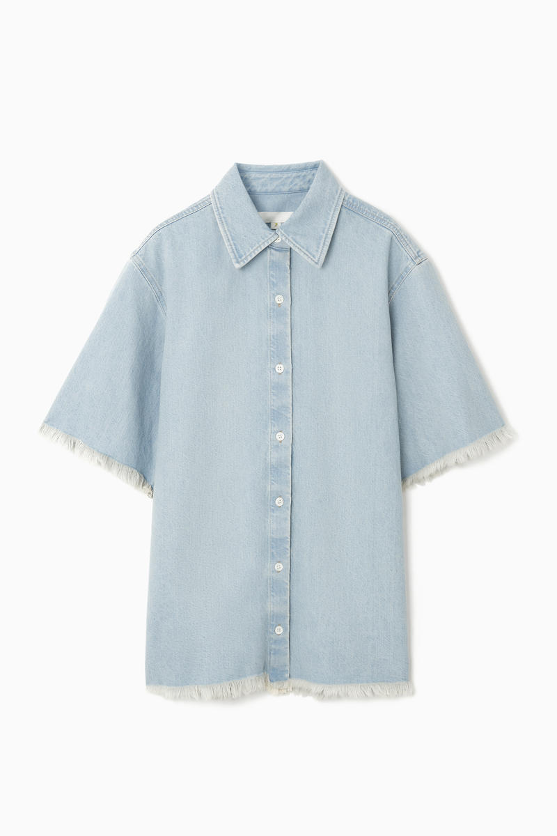 Frayed Short-Sleeved Denim Shirt