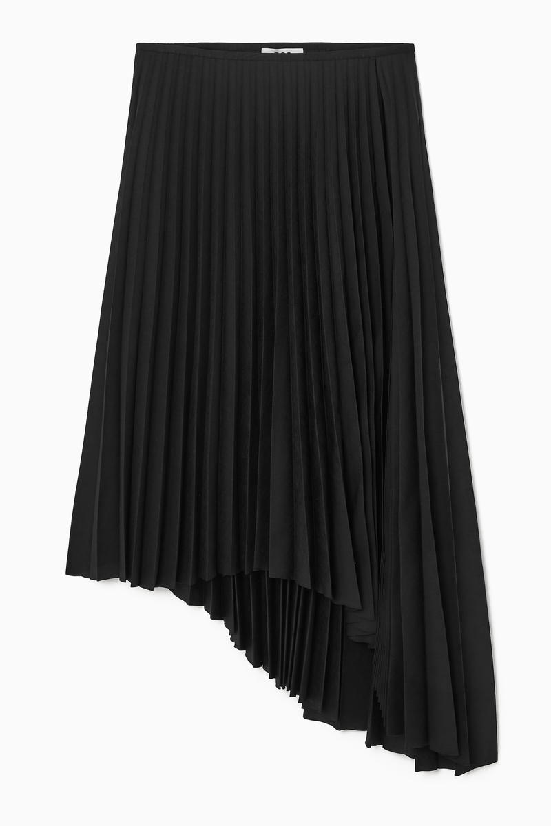 Asymmetric Pleated Midi Skirt