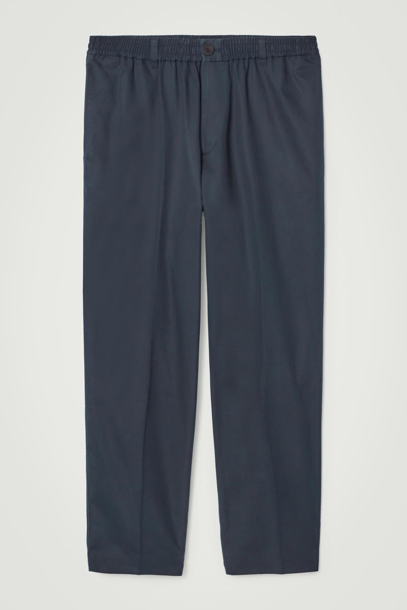 Tapered Elasticated Trousers in Blue