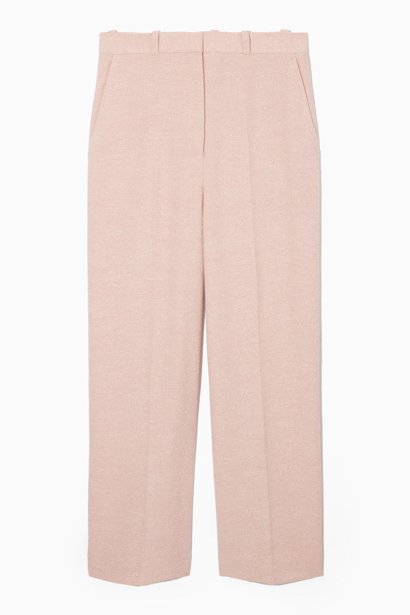 Wide-Leg Textured Trousers in Pink