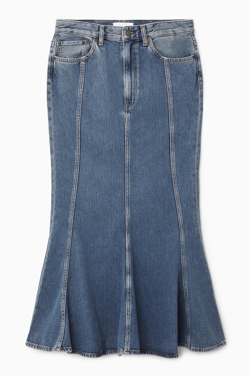 Panelled Flared Denim Skirt