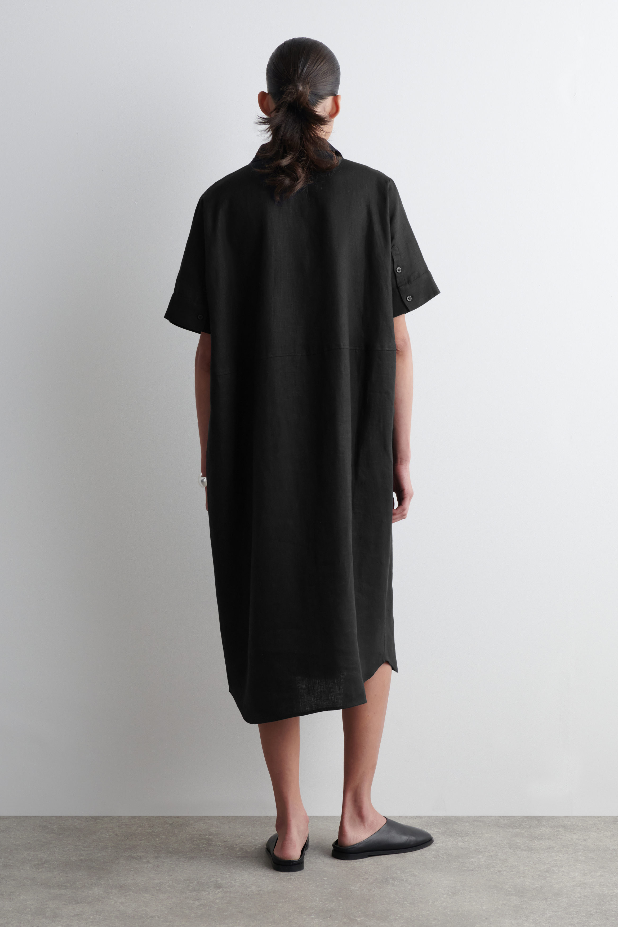 LINEN MIDI SHIRT DRESS - BLACK | COS
