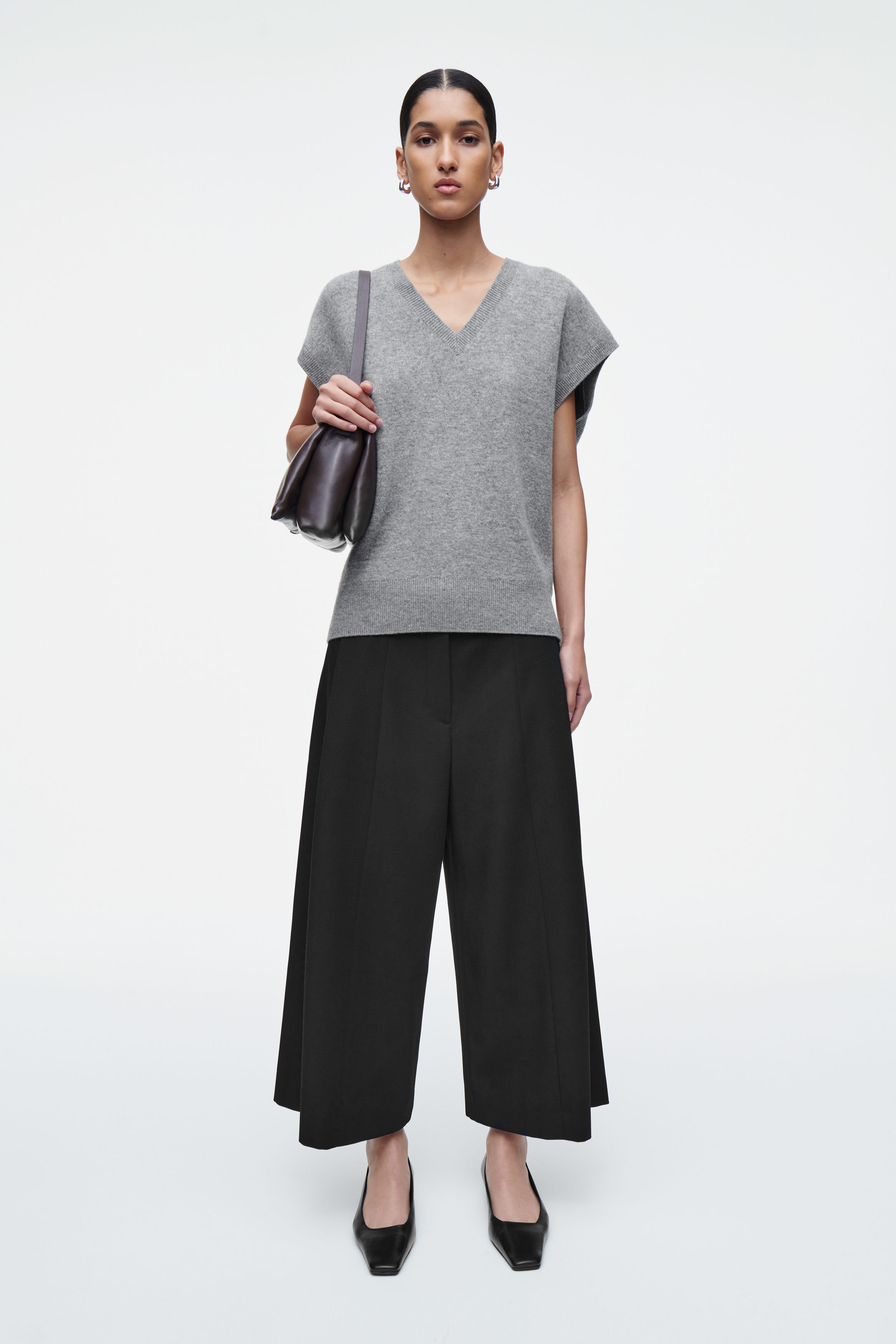 CROPPED WOOL-BLEND WIDE-LEG PANTS