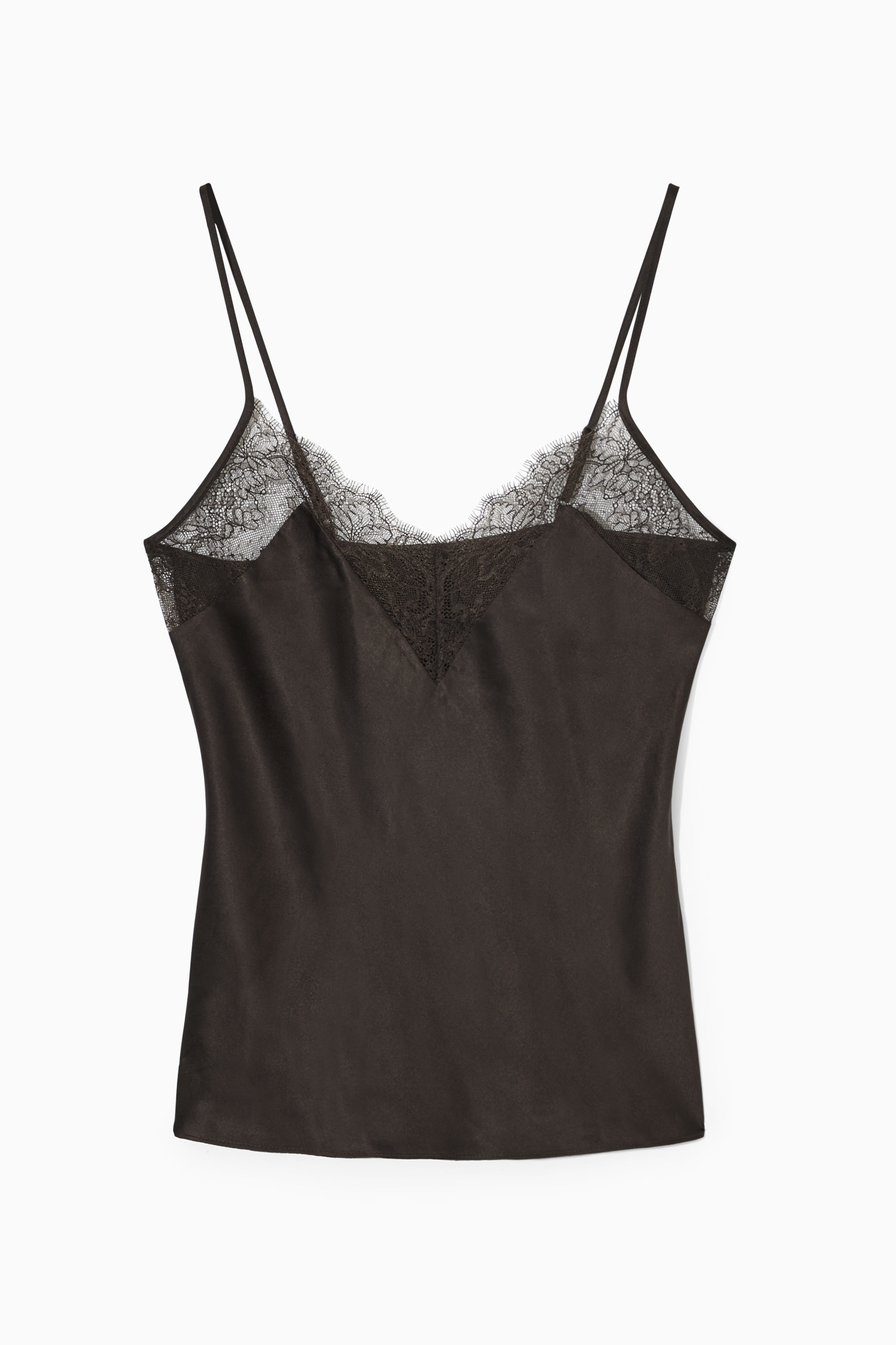 LACE-TRIMMED SILK CAMI TOP - BLACK