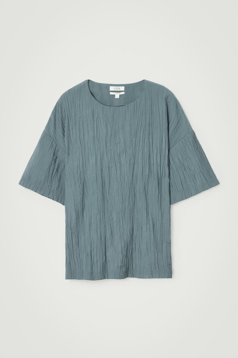 Oversized Crinkled-Texture T-Shirt in Blue