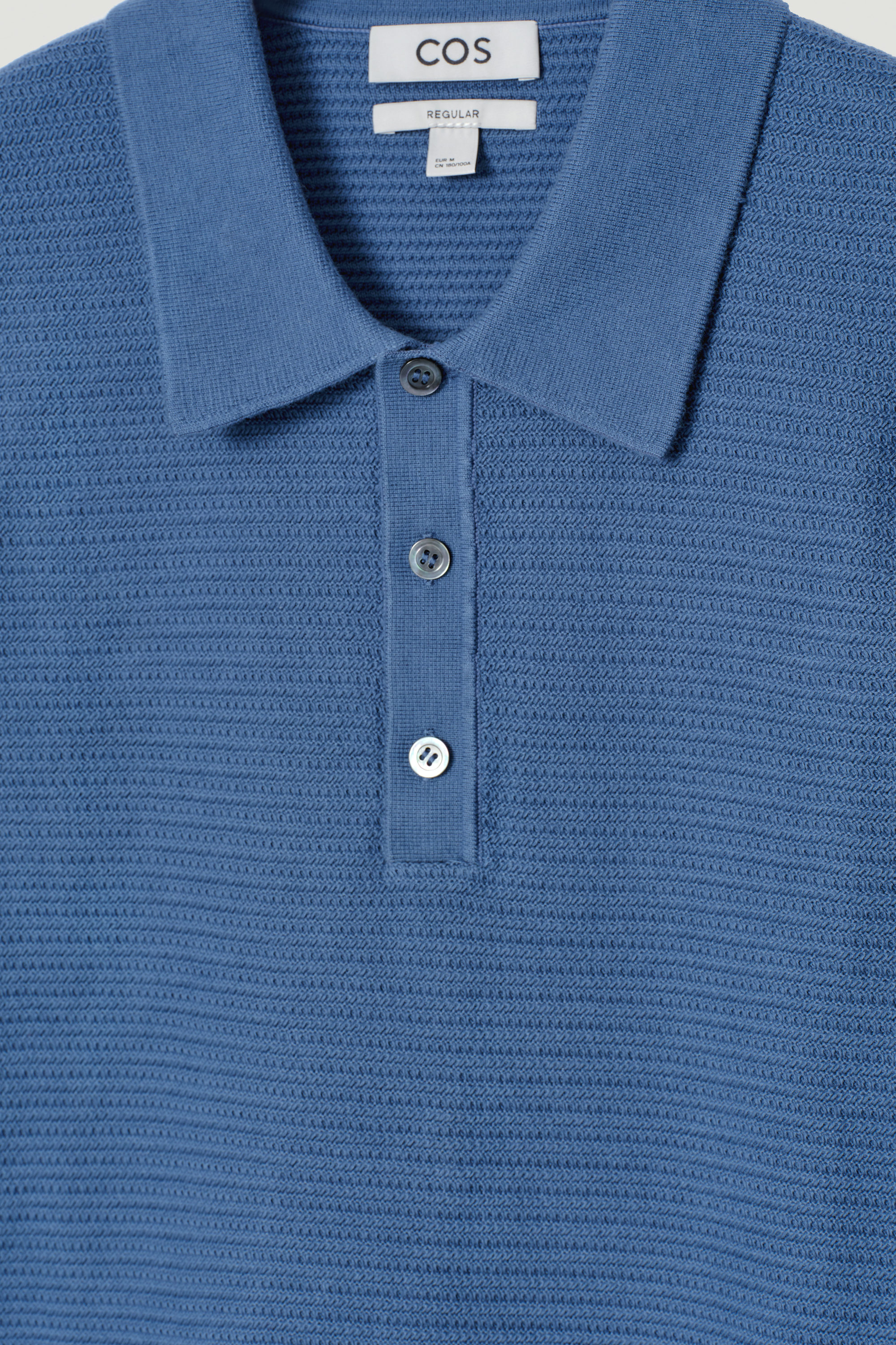 TEXTURED KNITTED COTTON POLO SHIRT - BLUE | COS US