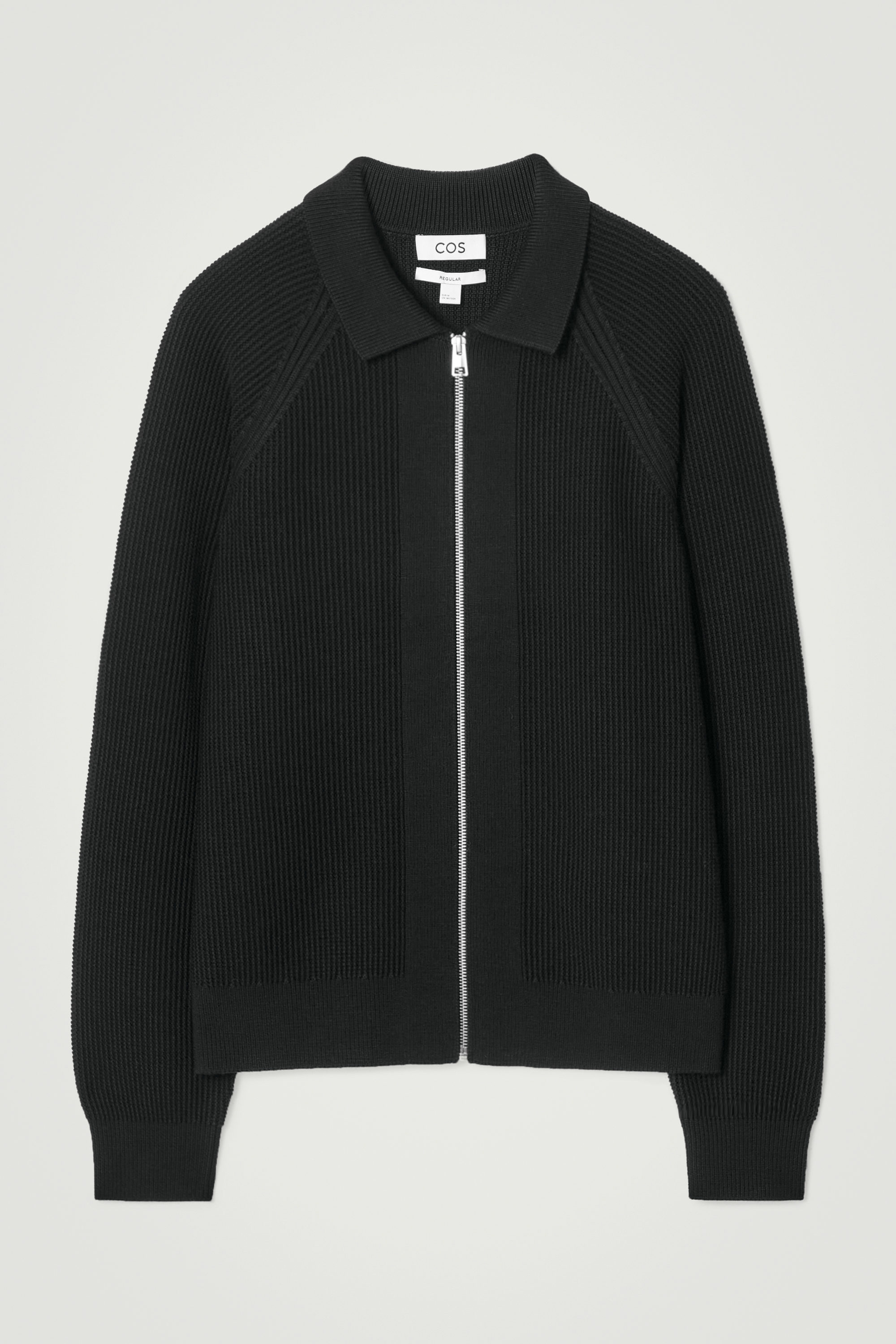 WAFFLE-KNIT MERINO WOOL BOMBER JACKET - BLACK | COS