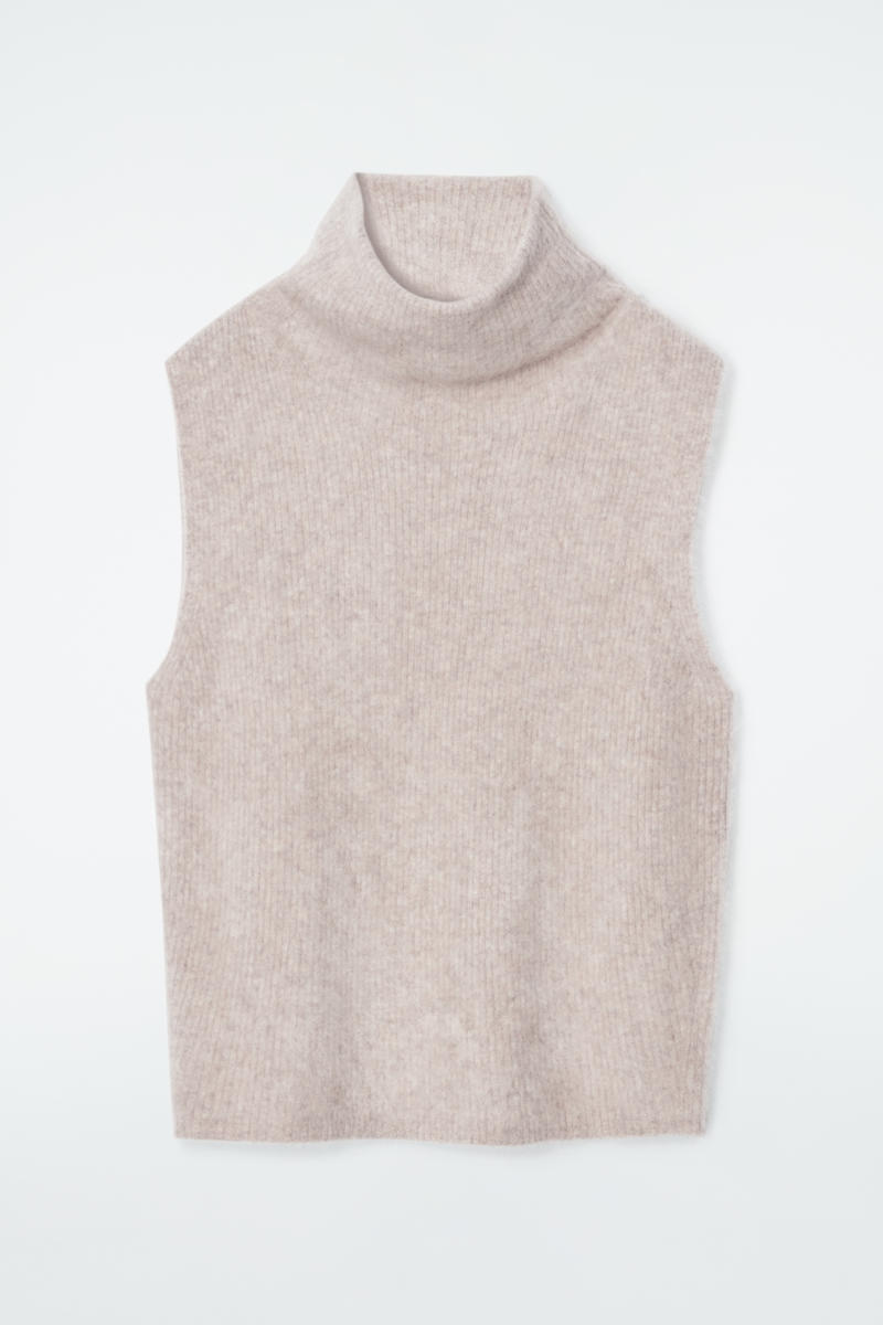 Cos The Funnel-neck Brushed-cashmere Vest In Beige