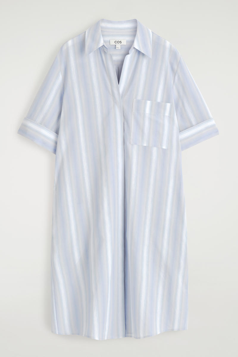 Cos Striped Shortsleeved Shirt Dress In Light Blue