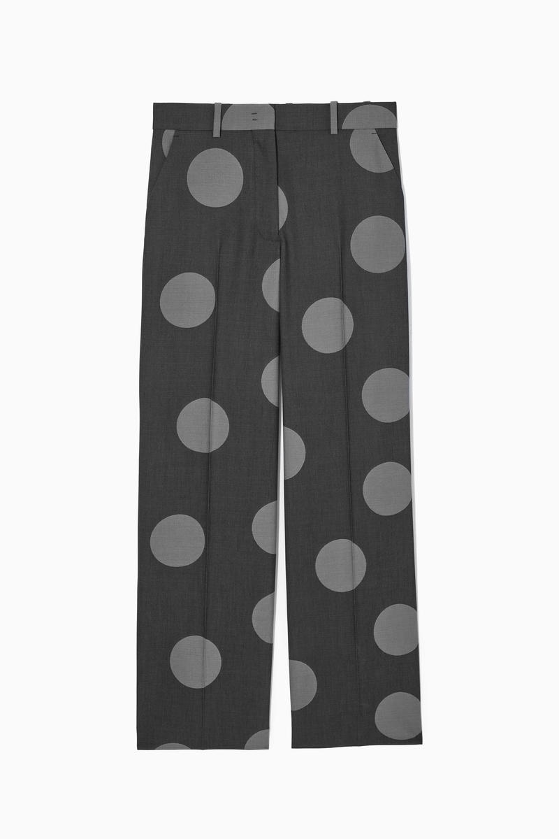 Polka-Dot Wool-Blend Straight-Leg Trousers in Grey