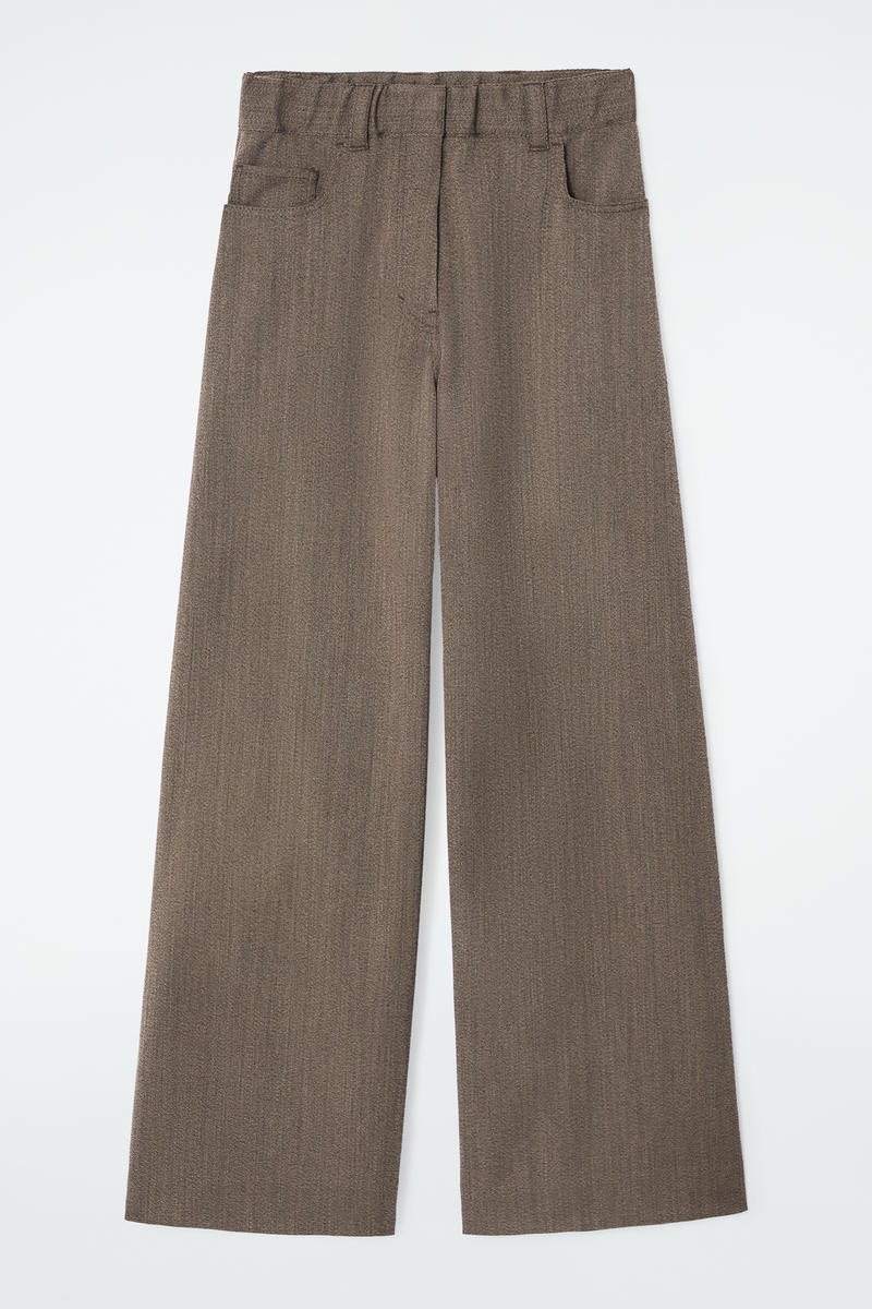 Regular Wool-Blend Wide-Leg Trousers in Brown