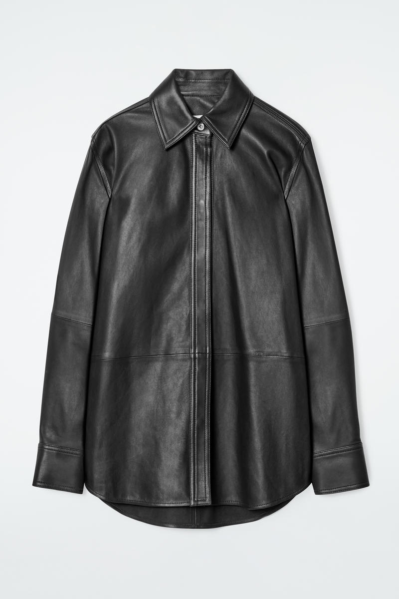 Relaxed Topstitched Leather Shirt