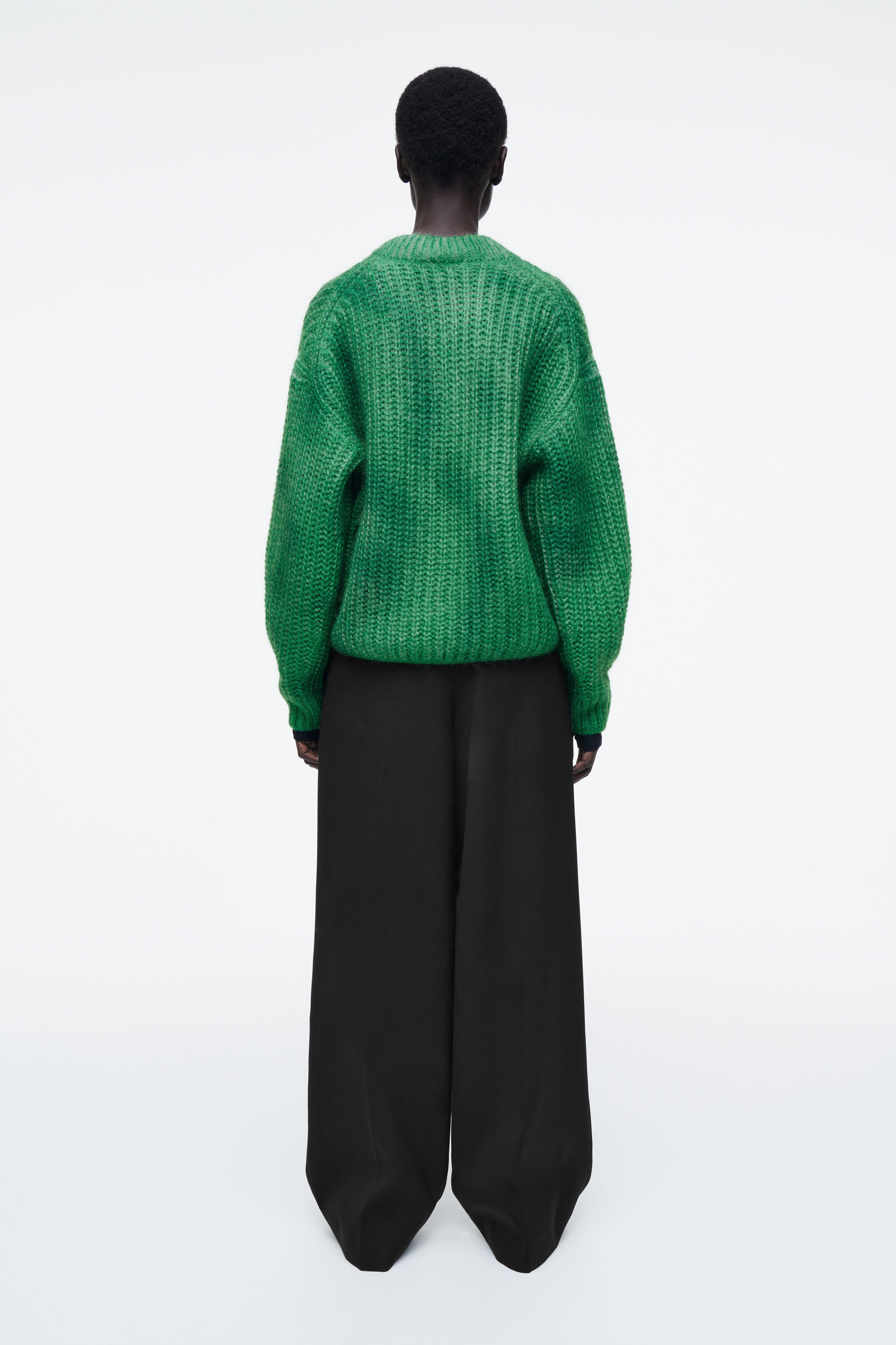 SPRAY-EFFECT MOHAIR V-NECK JUMPER - GREEN