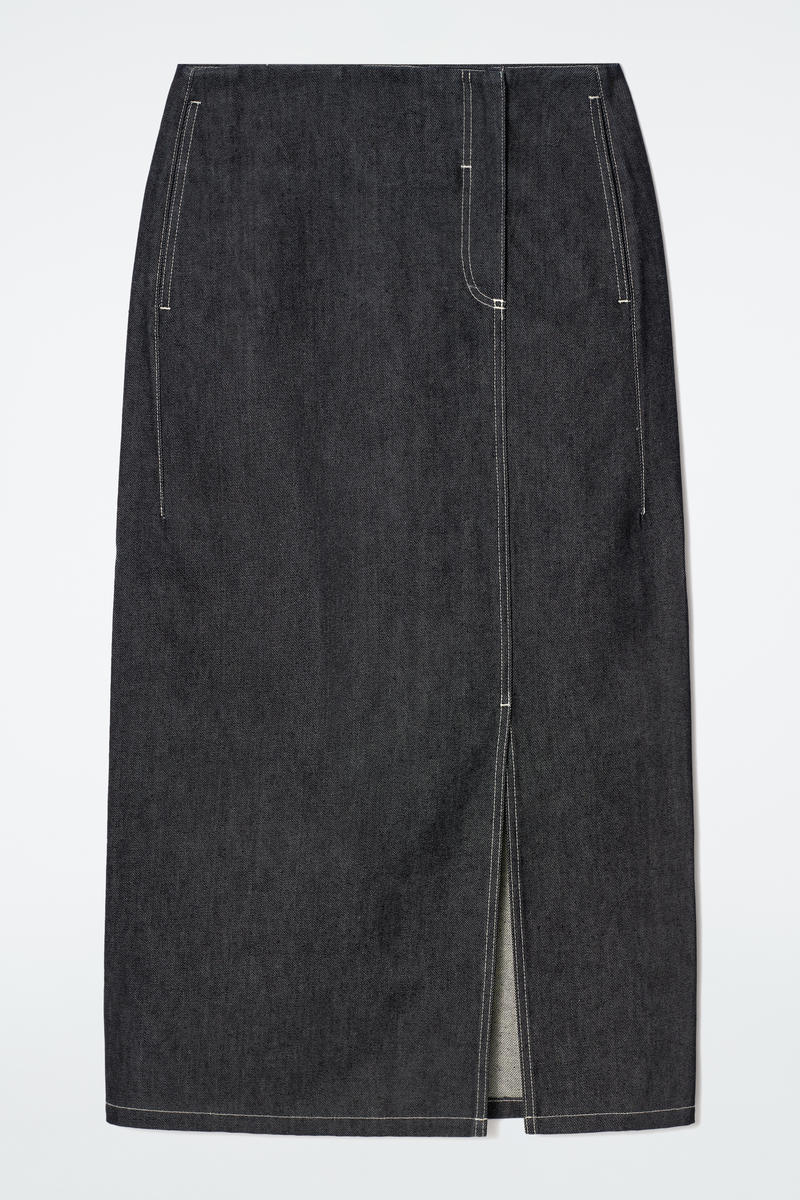 Straight Denim Midi Skirt