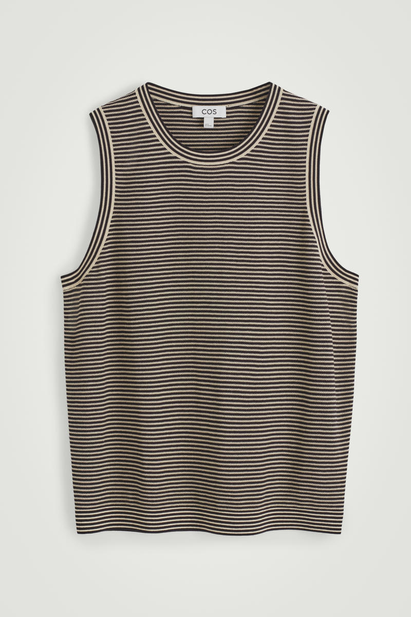 Textured-Knit Striped Cotton Tank Top