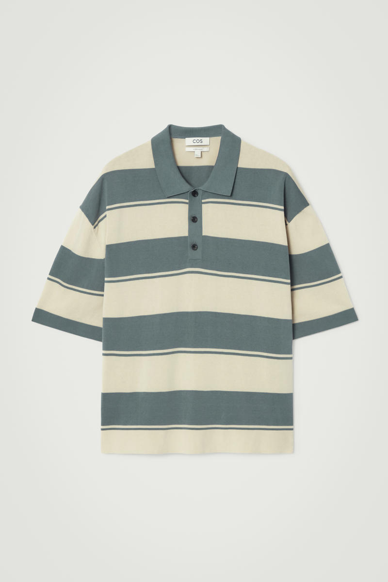 Oversized Striped Polo Shirt in Blue