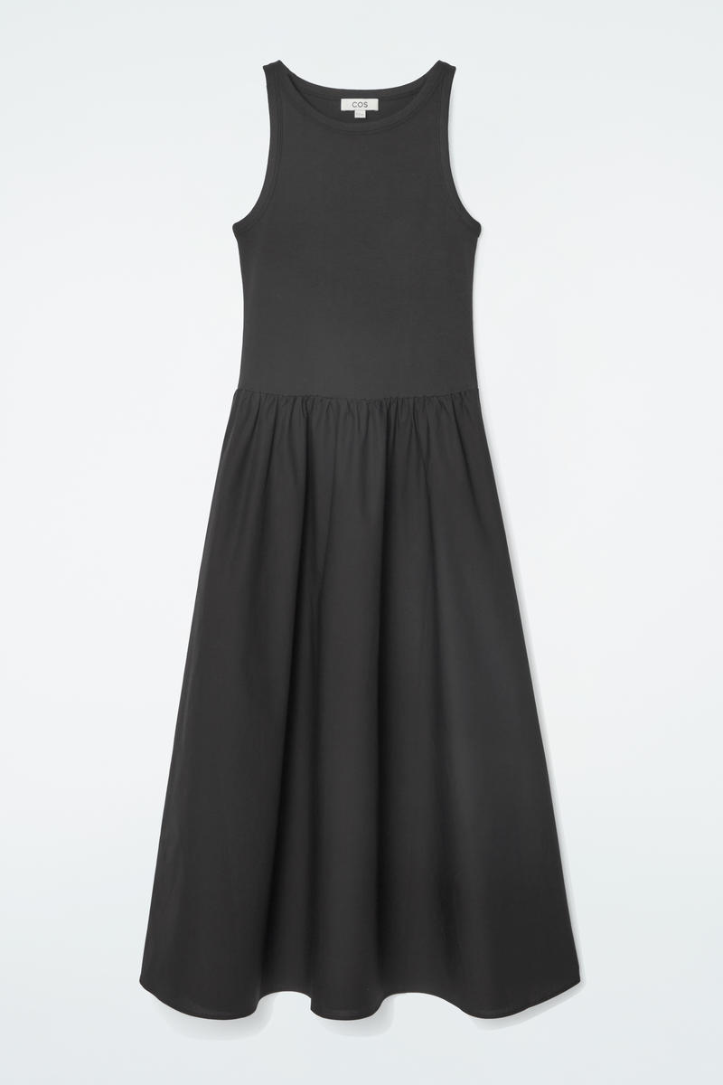 Contrast-Panel Maxi Dress