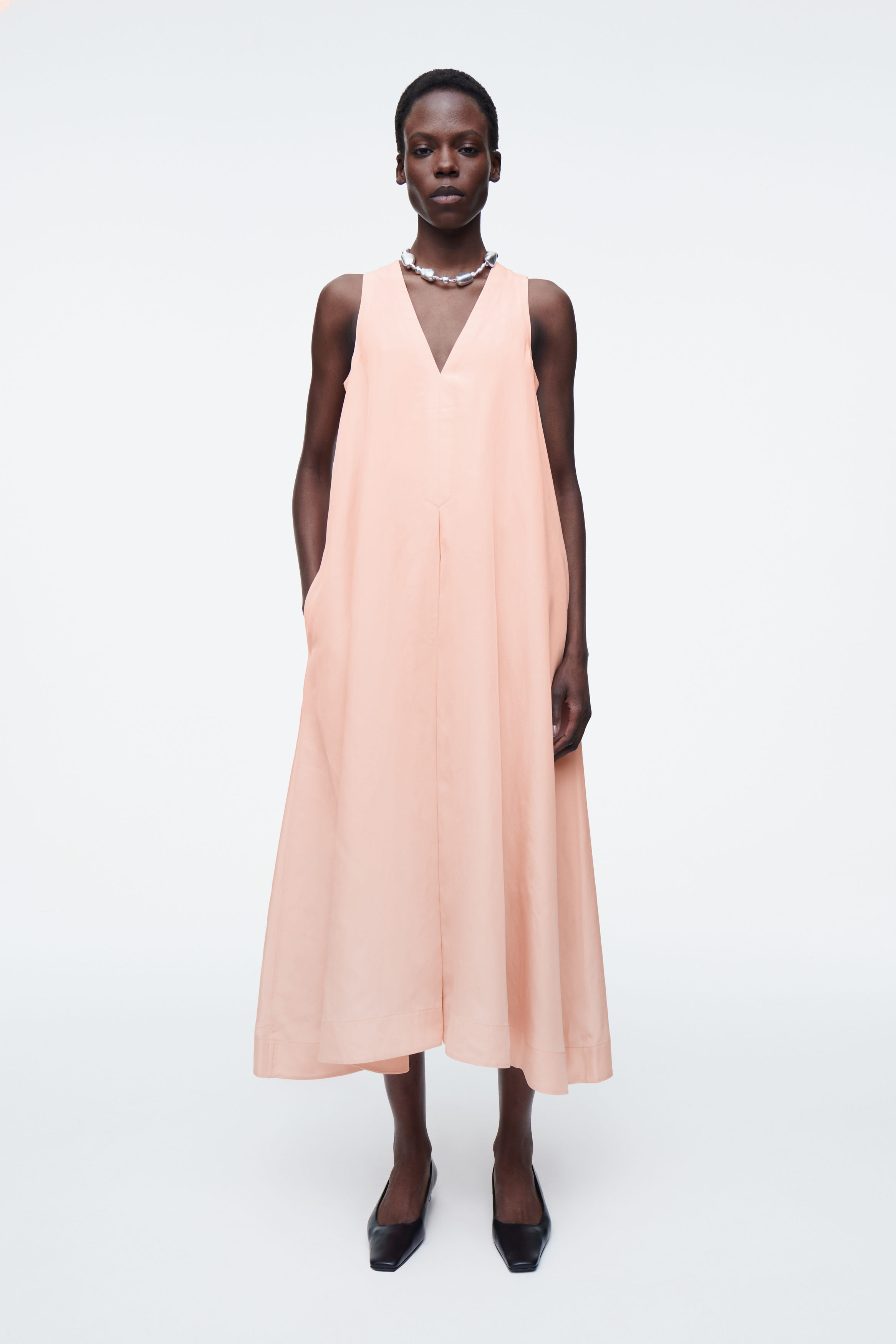 A-LINE LINEN-BLEND MAXI DRESS - APRICOT | COS