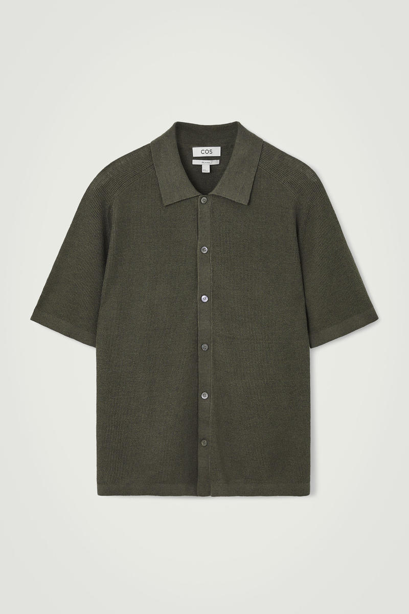 Relaxed Ribbed-Knit Linen Shirt in Green