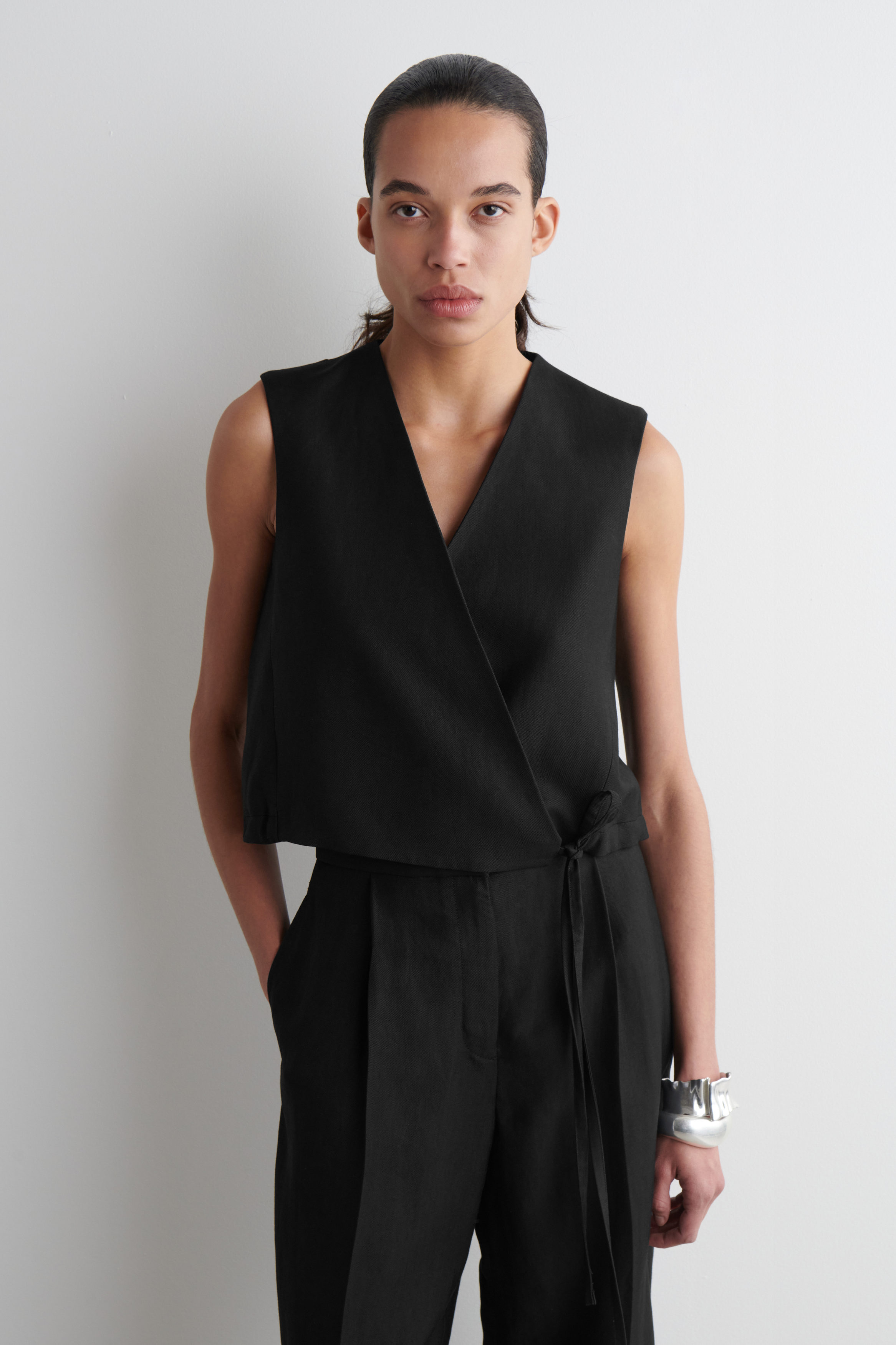 TIE-DETAIL WRAP WAISTCOAT